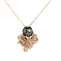18 K Rose Gold Abalone Shell Diamonds Octopus Pendant Necklace