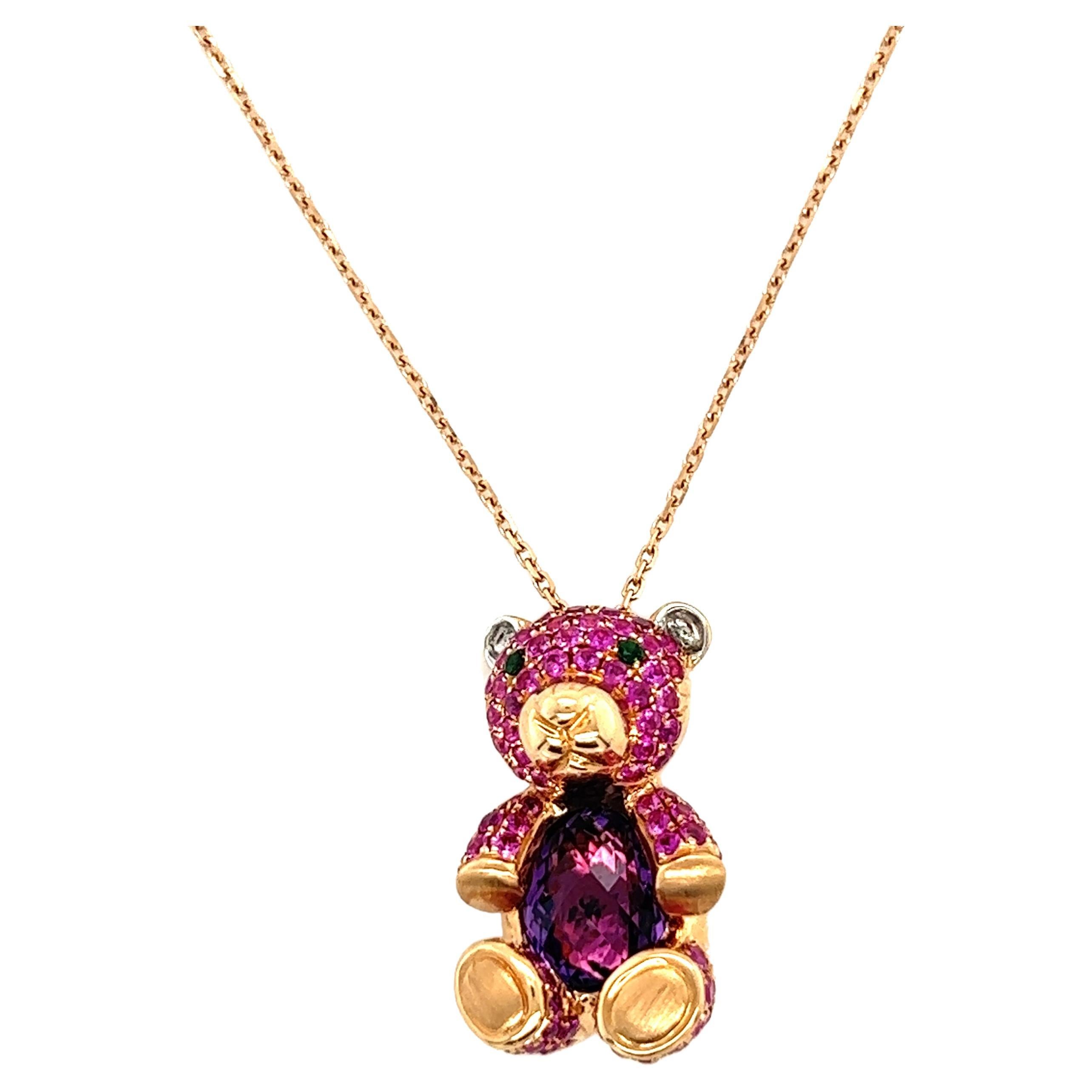 Collar Colgante Oso Amatista Oro Rosa 18 K