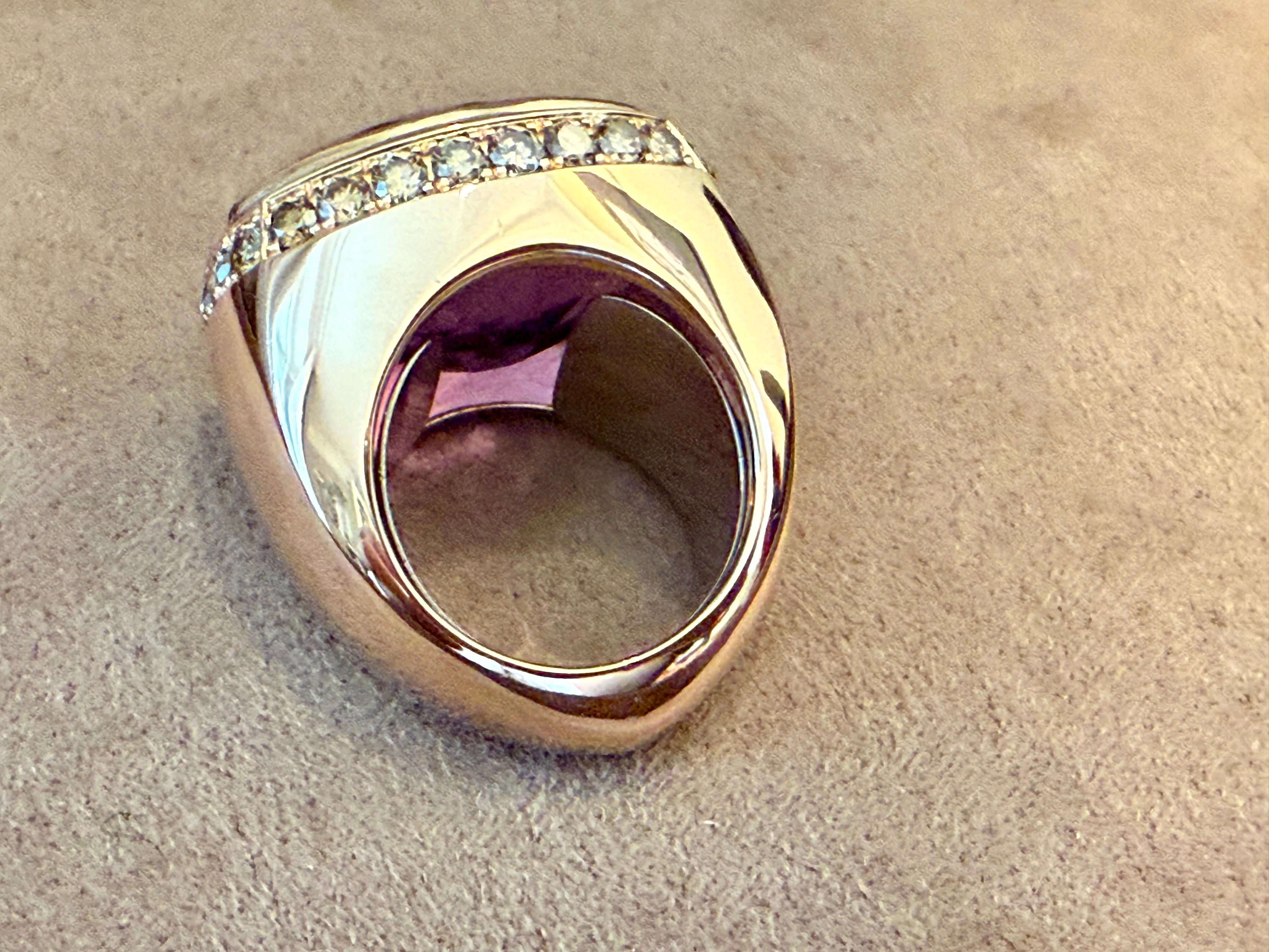 Anillo de oro rosa de 18 K con amatista y diamante champán Corte brillante en venta