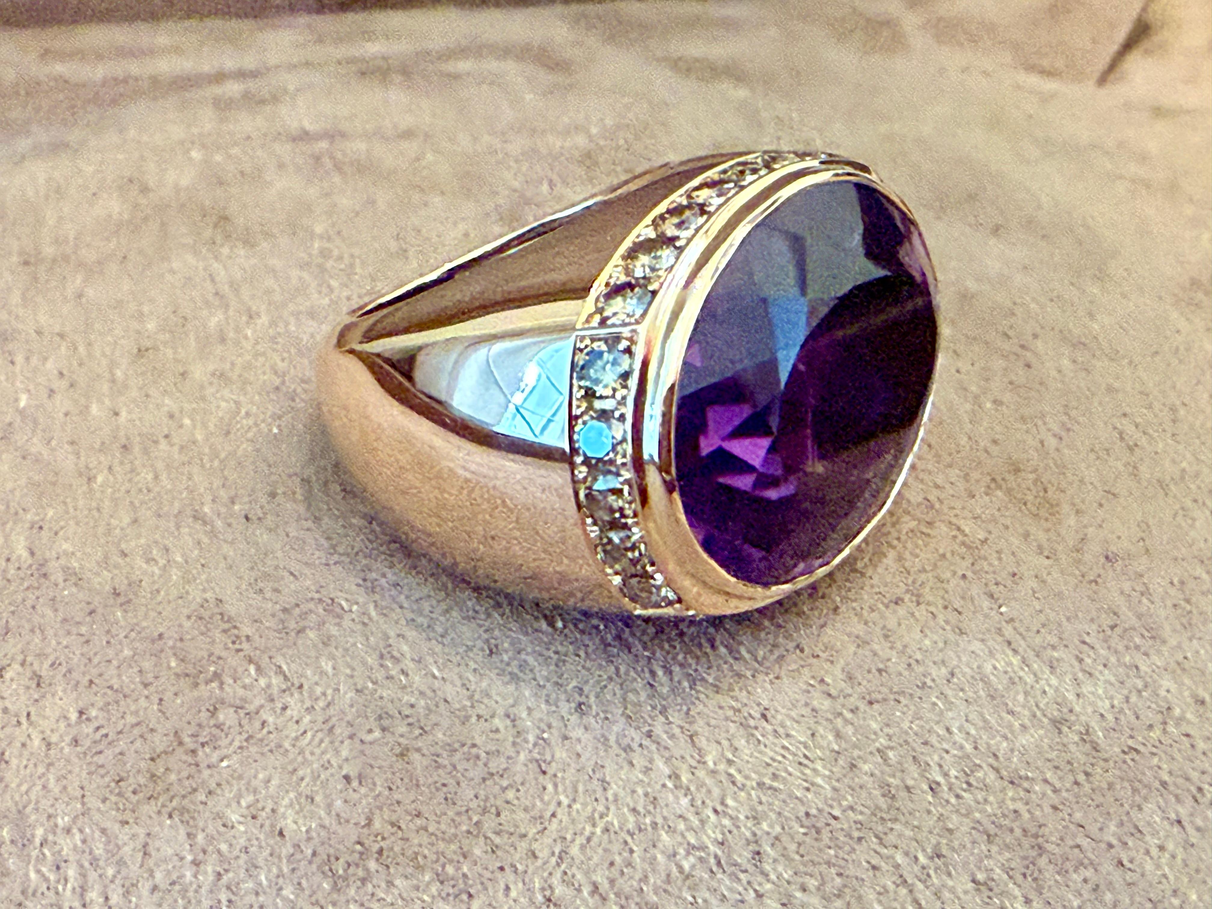 Femenino o masculino Anillo de oro rosa de 18 K con amatista y diamante champán en venta