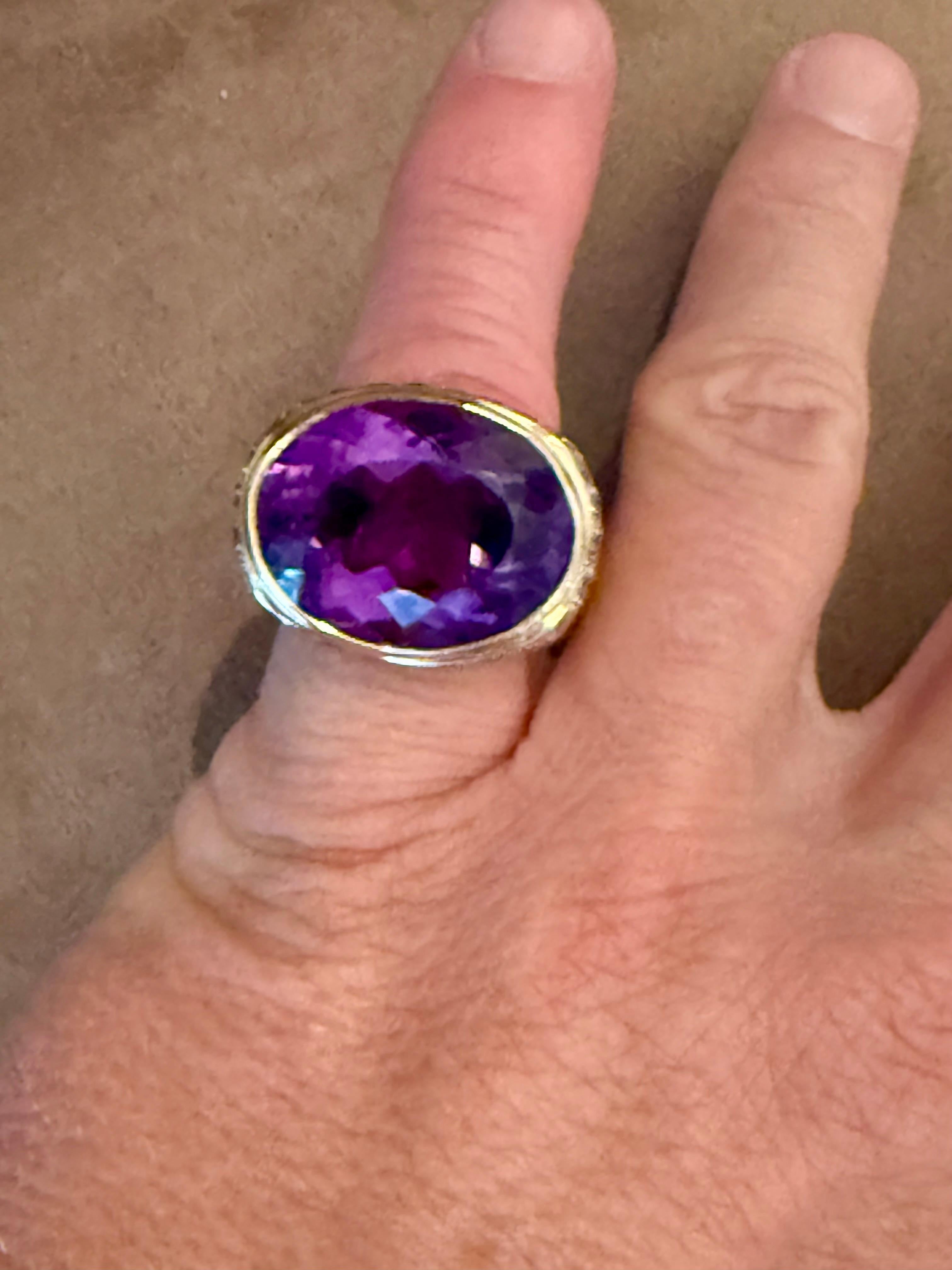 Anillo de oro rosa de 18 K con amatista y diamante champán en venta 2