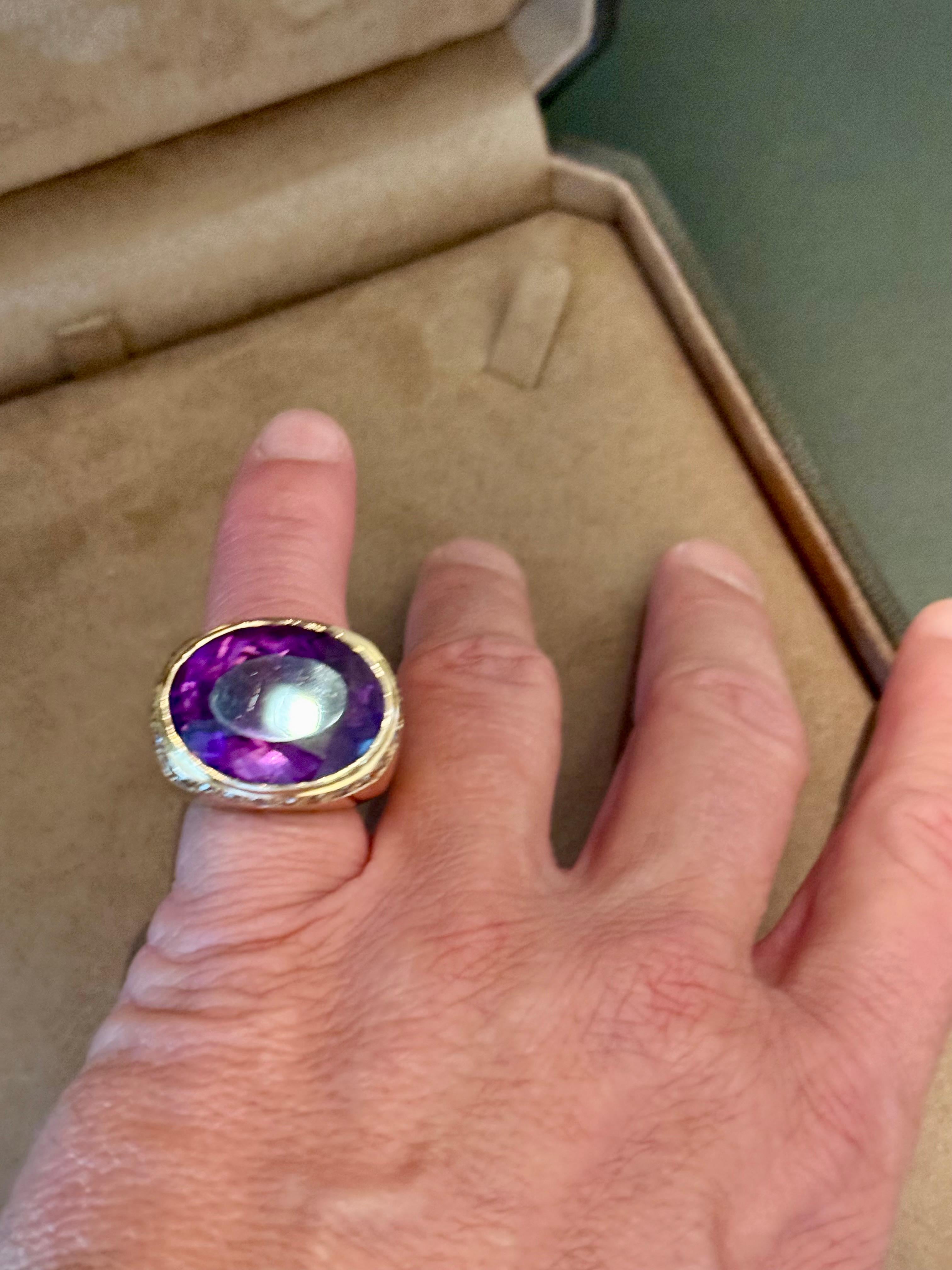 Anillo de oro rosa de 18 K con amatista y diamante champán en venta 3