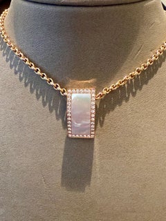 18 K rose Gold Anchor chain with Diamond Mother of Pearl Pendant Gübelin Lucerne