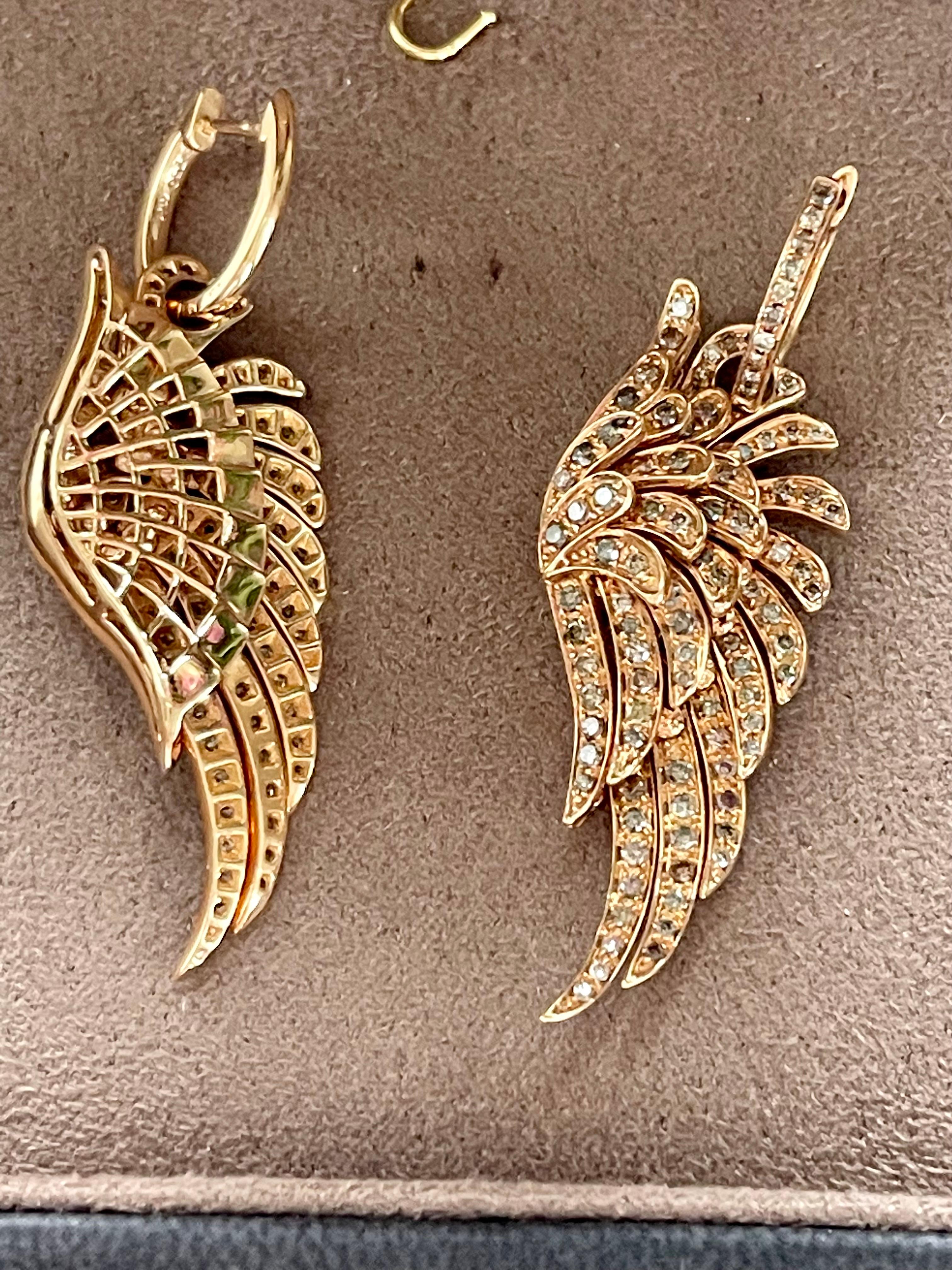 Contemporary 18 K Rose Gold Angel Wing Earrings Brown Diamonds For Sale