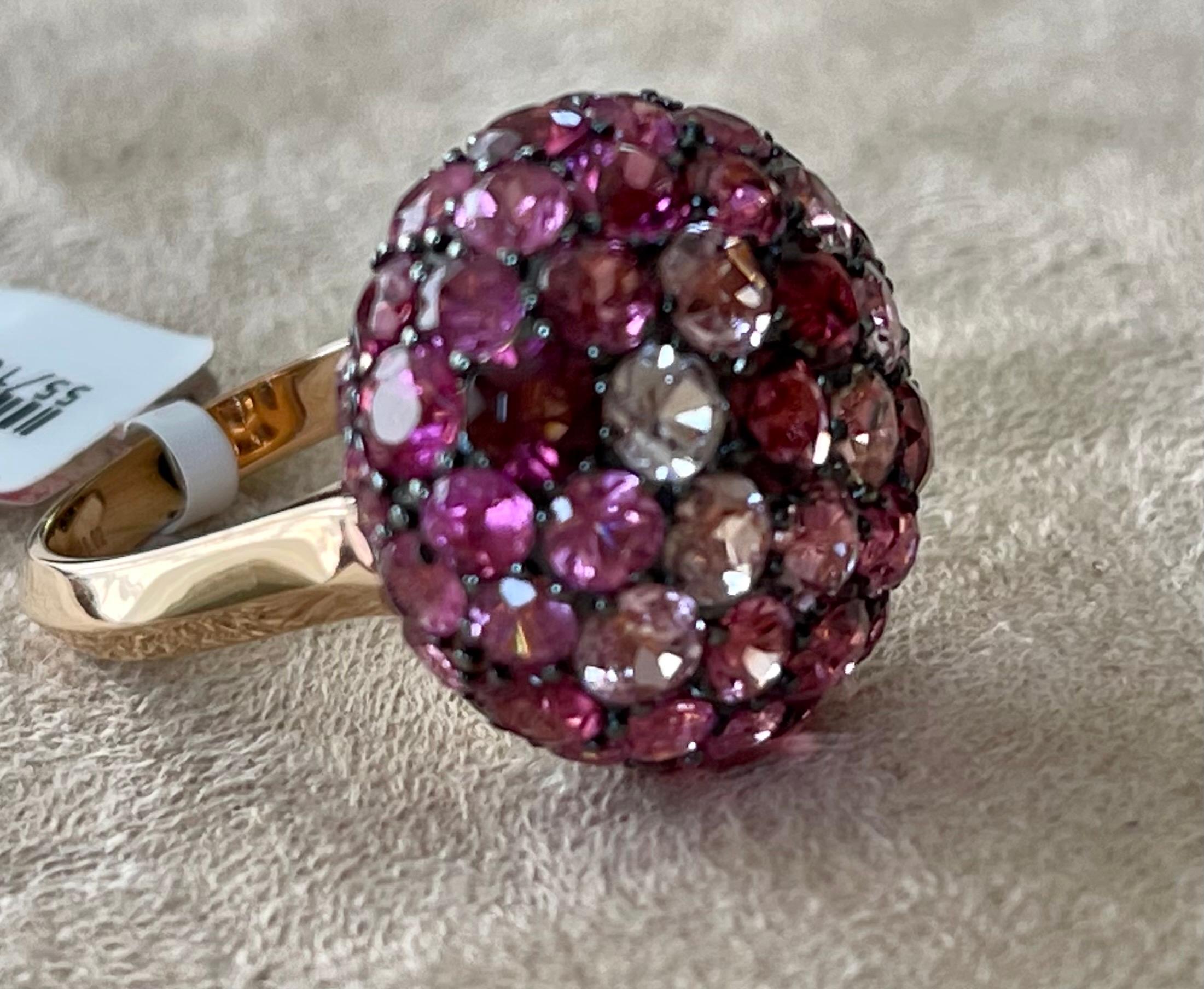 Contemporary 18 K Rose Gold Bombe Coktail Ring Pink Purple Torumaline For Sale