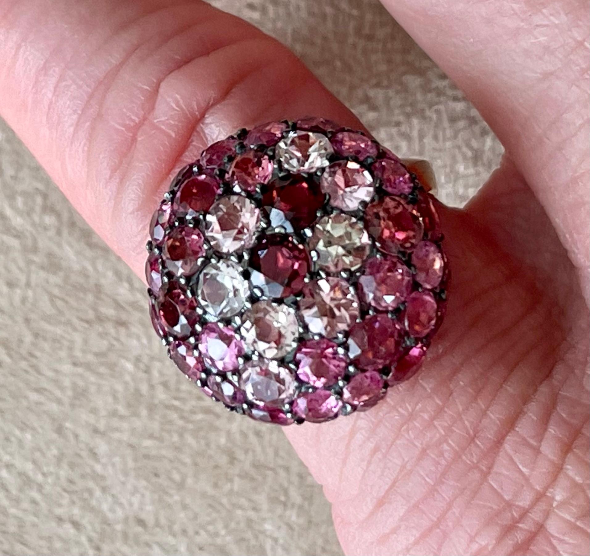 Women's or Men's 18 K Rose Gold Bombe Coktail Ring Pink Purple Torumaline For Sale