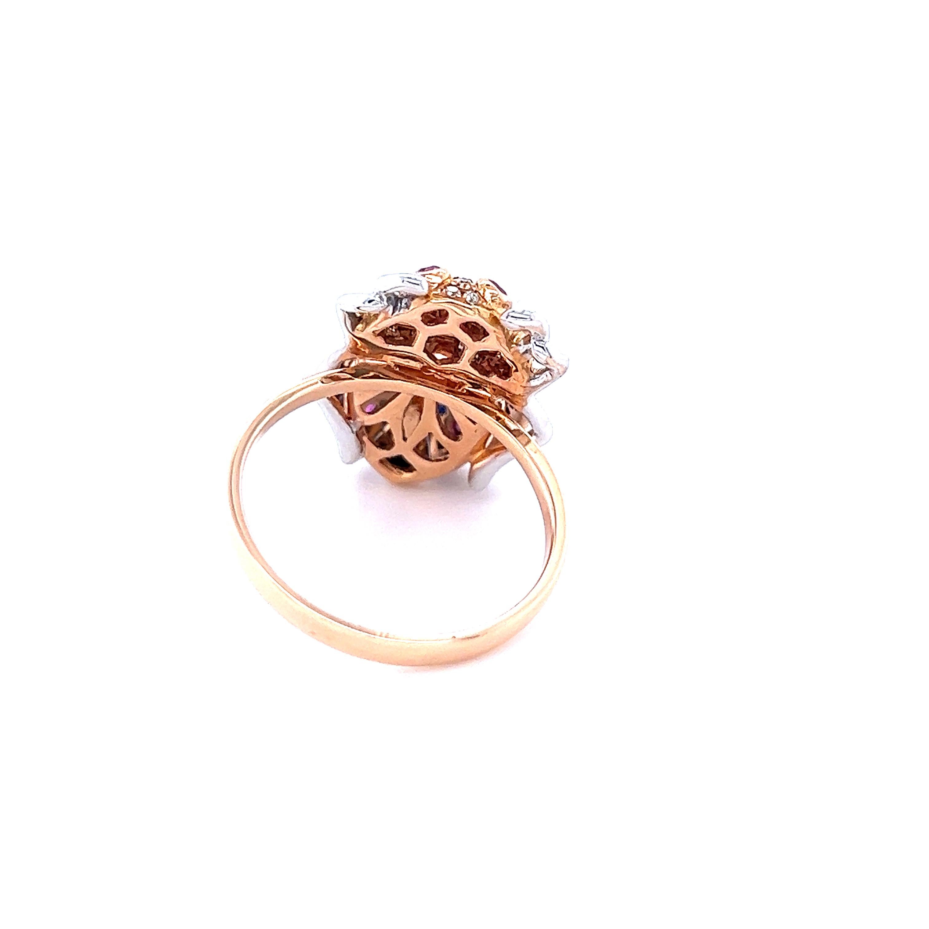 Modern 18 K Rose Gold Brown Diamonds & Blue Sapphires Ladybug Ring For Sale