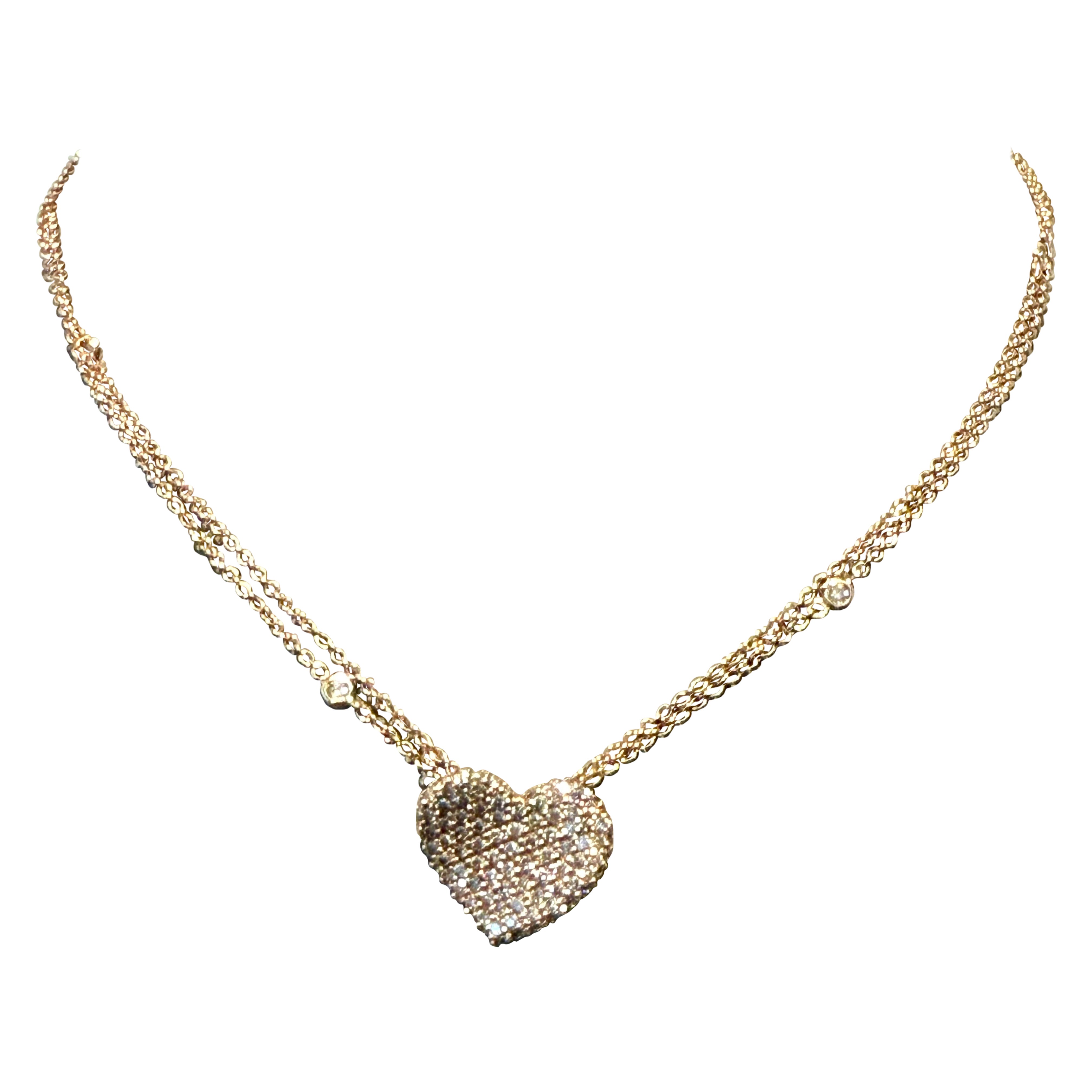 Cadena de Oro rosa de 18 K Colgante Corazón Diamante marrón en venta