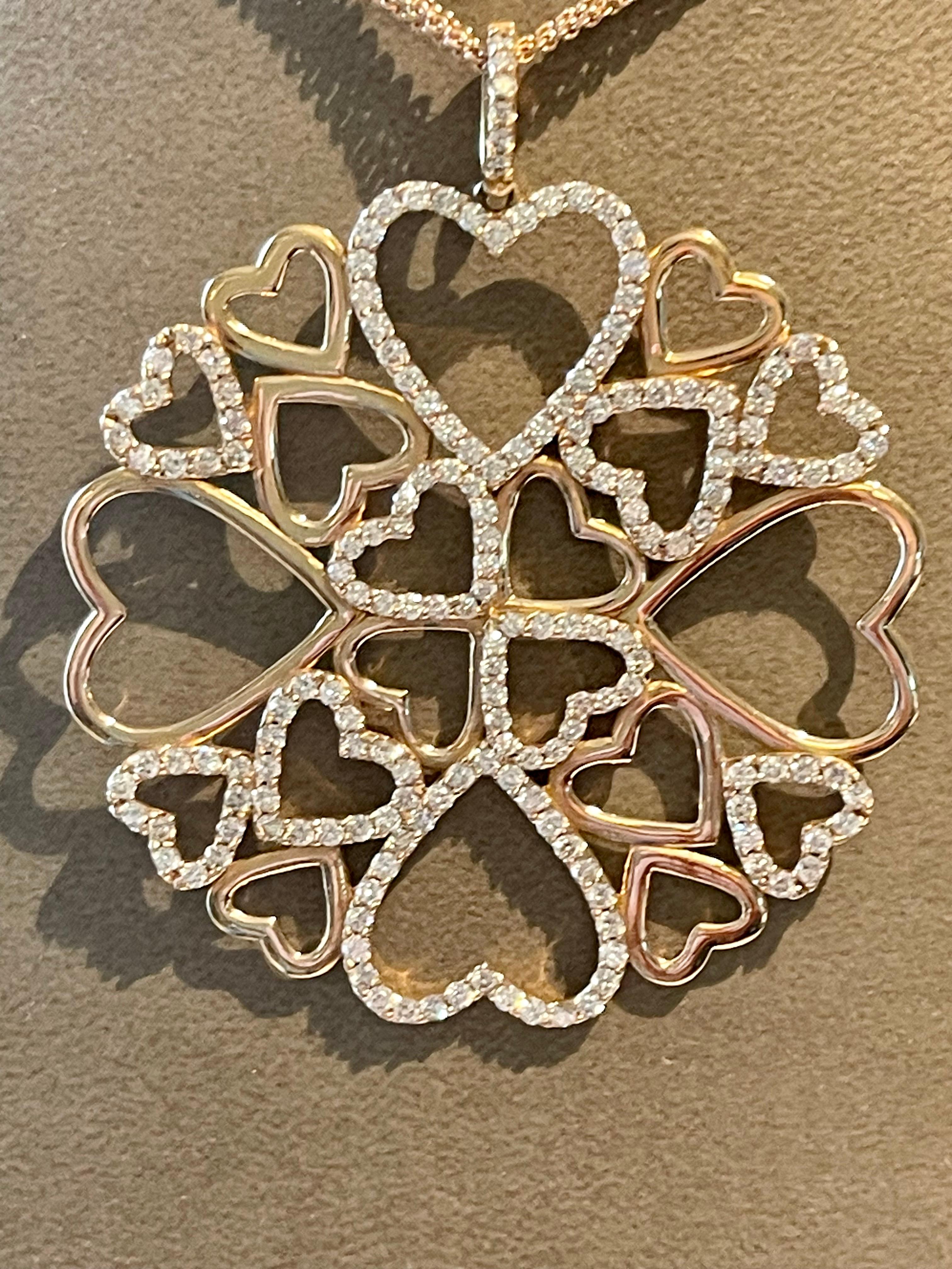 Contemporary 18 K rose Gold Chain with Pendant Heart Diamonds For Sale