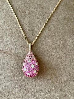 18 K Rose Gold Chain with Pendant Pink Sapphires Diamonds