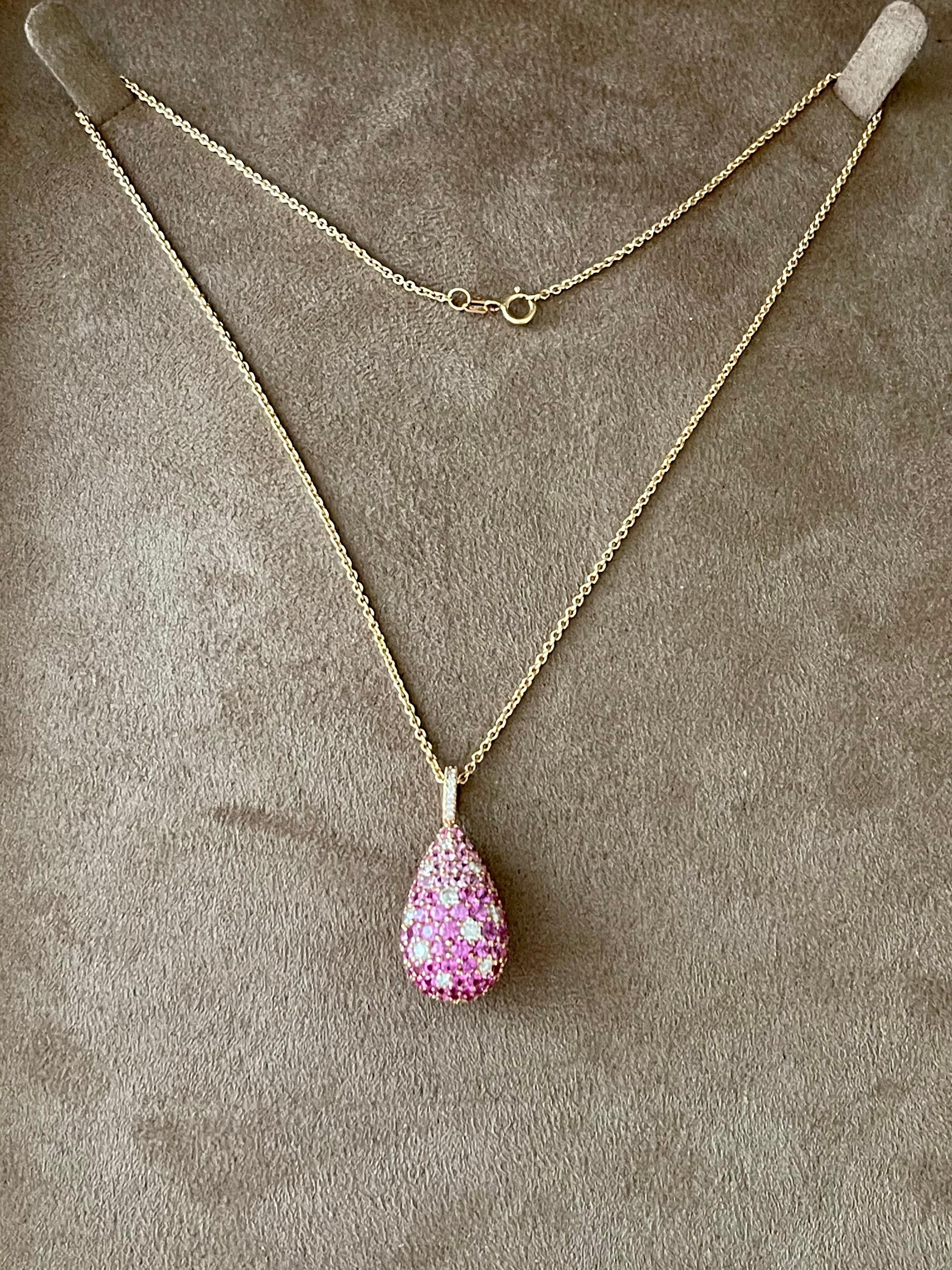 Contemporary 18 K Rose Gold Chain with Pendant Pink Sapphires Diamonds For Sale