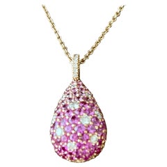 Chaîne en or rose 18 carats avec pendentif de saphirs roses et diamants
