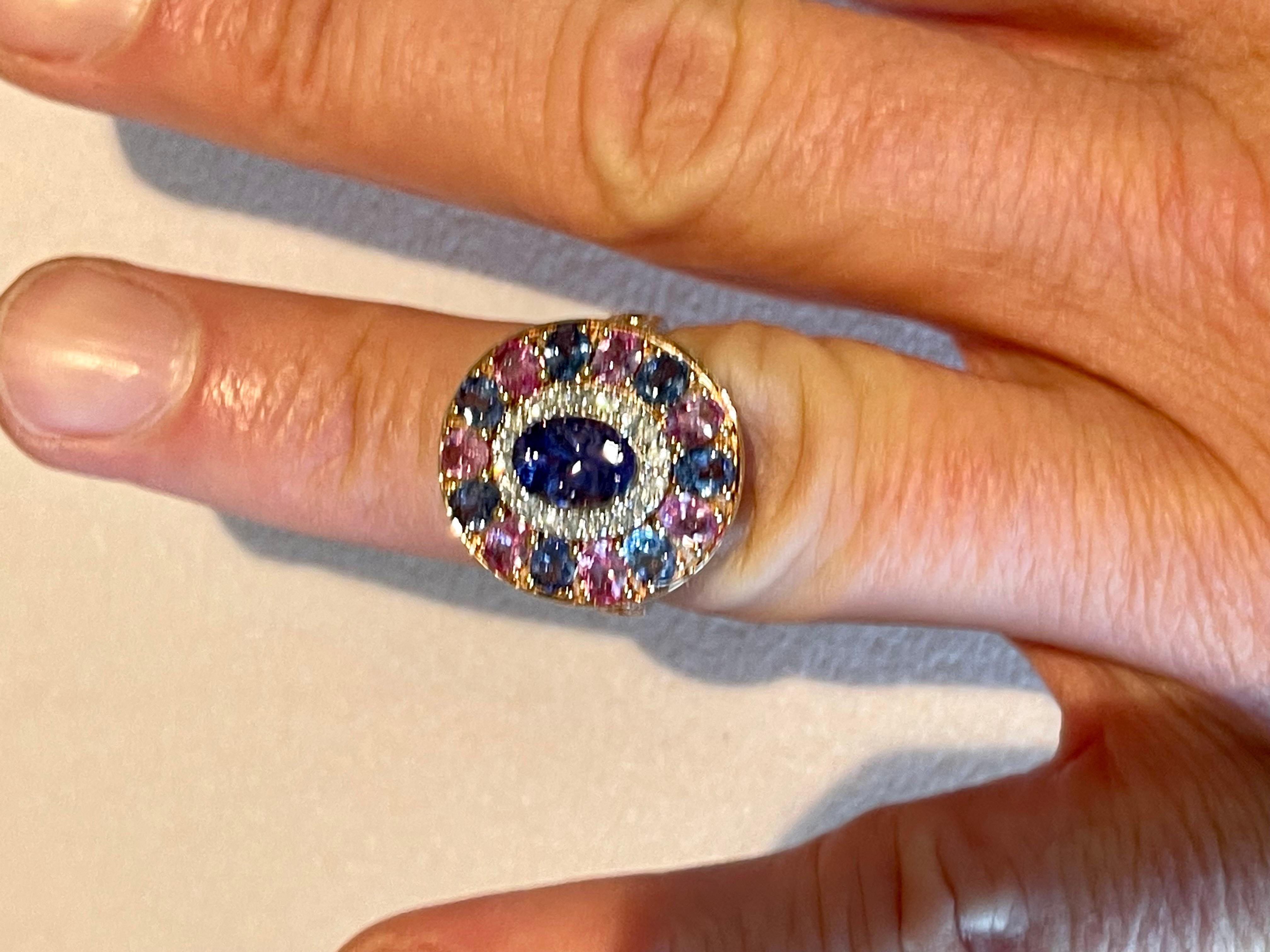 18 K  Rose Gold Cluster Ring Tanzanite Pink Sappire Blue Sapphire Diamond In New Condition For Sale In Zurich, Zollstrasse