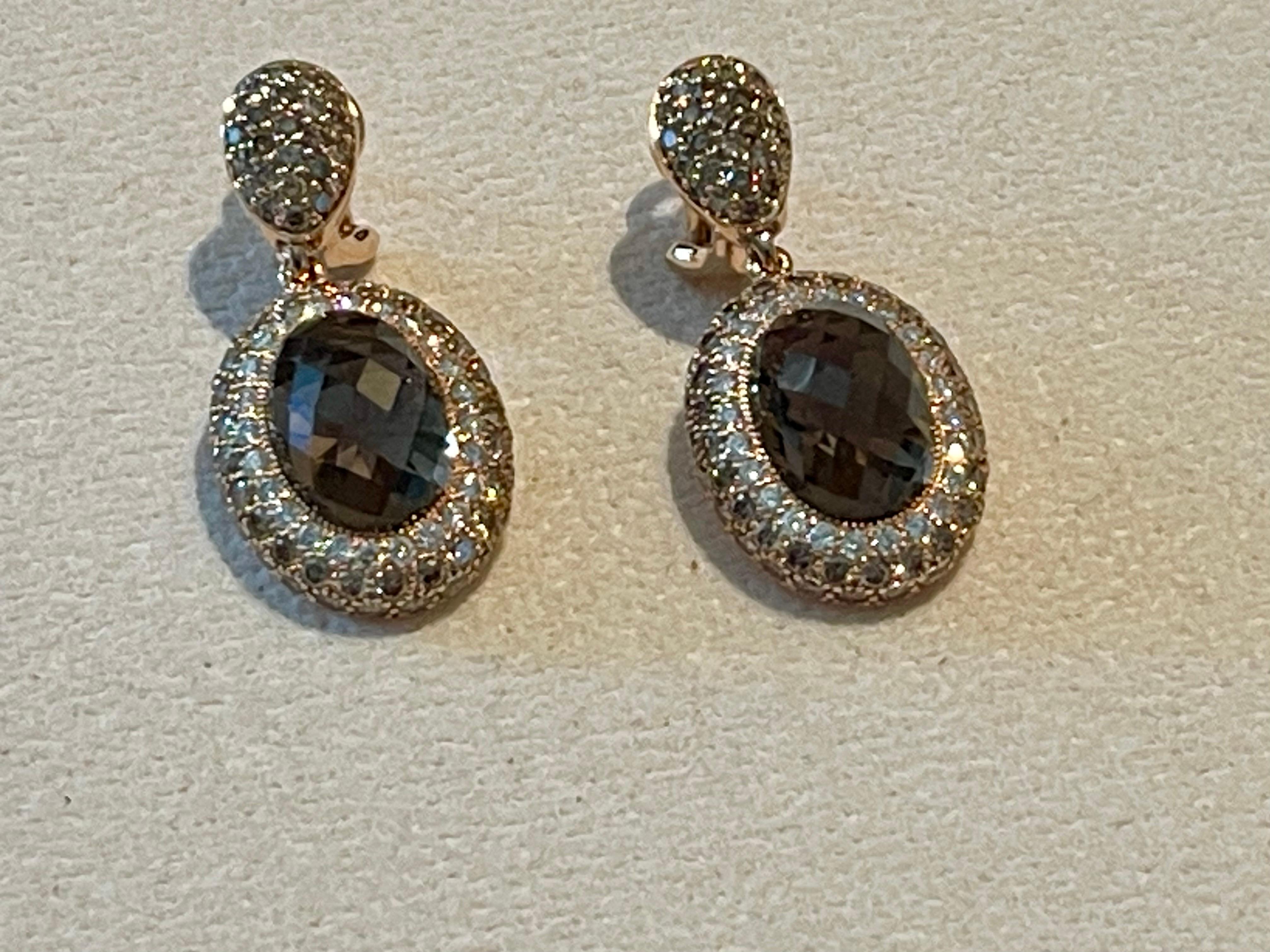 Orecchini a goccia staccabili in oro rosa 18 K. Qartz fumé Champagne Diamanti bianchi in vendita 4