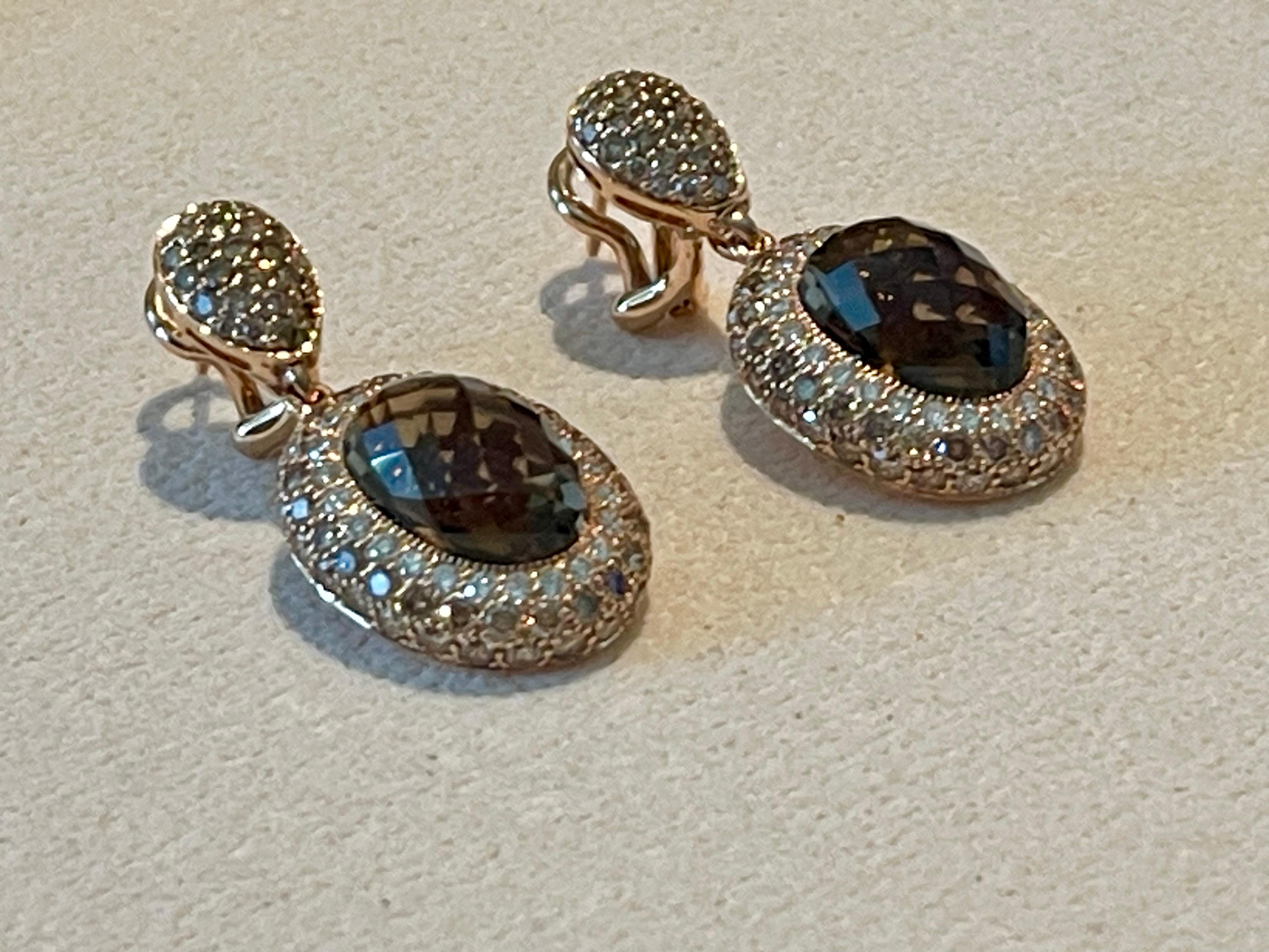 Orecchini a goccia staccabili in oro rosa 18 K. Qartz fumé Champagne Diamanti bianchi in vendita 5