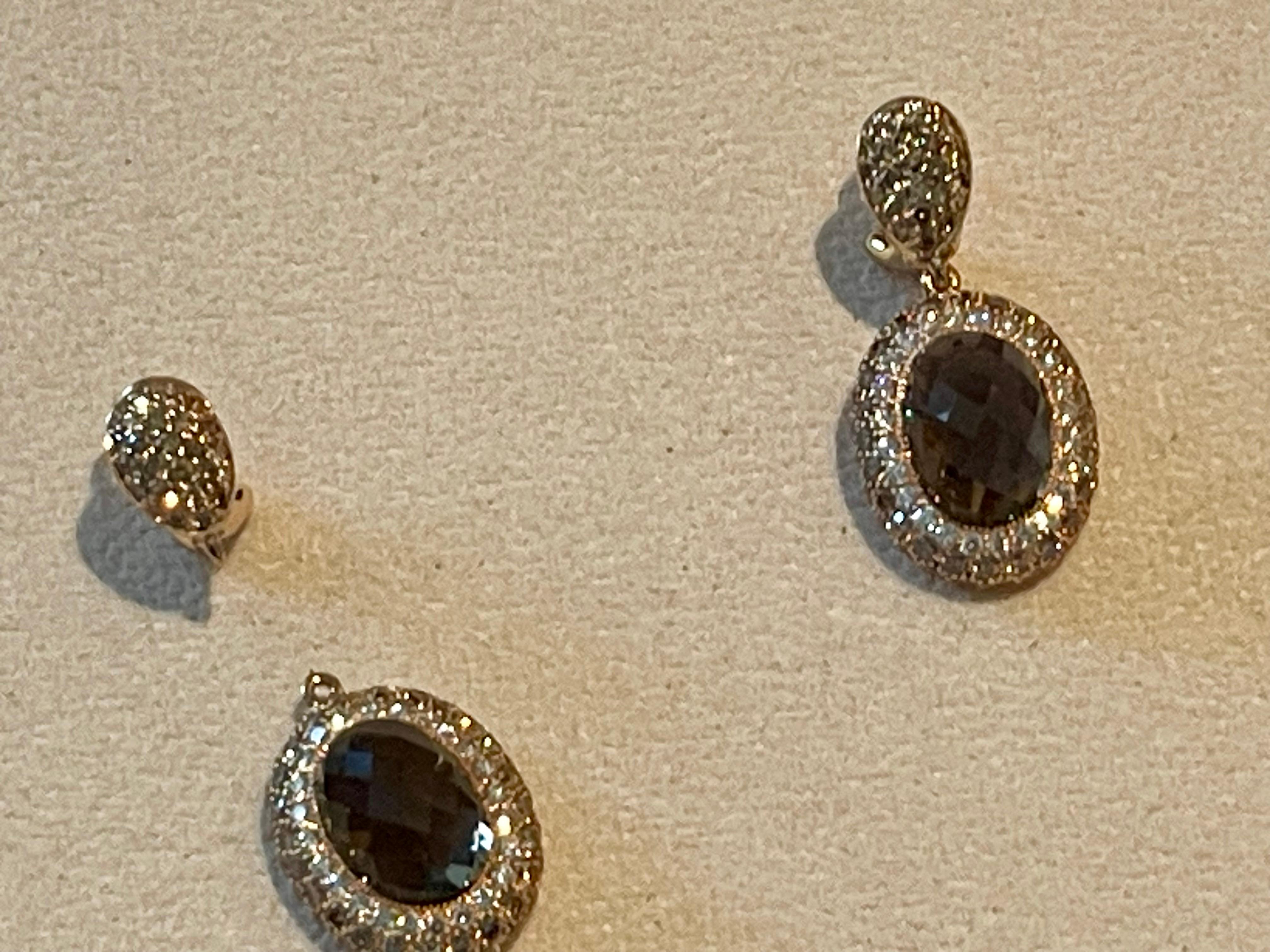 Orecchini a goccia staccabili in oro rosa 18 K. Qartz fumé Champagne Diamanti bianchi in vendita 7