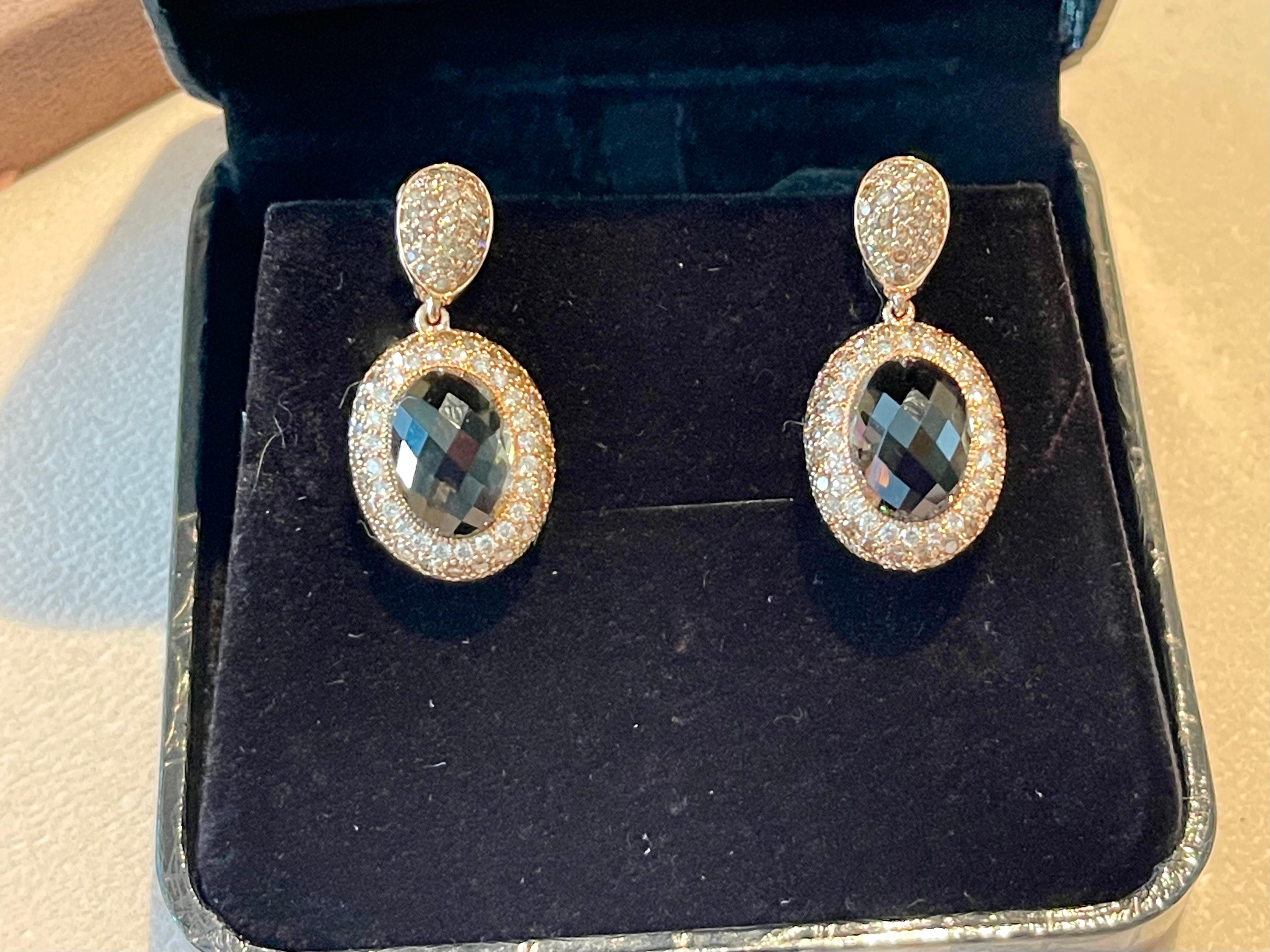 Orecchini a goccia staccabili in oro rosa 18 K. Qartz fumé Champagne Diamanti bianchi in vendita 8