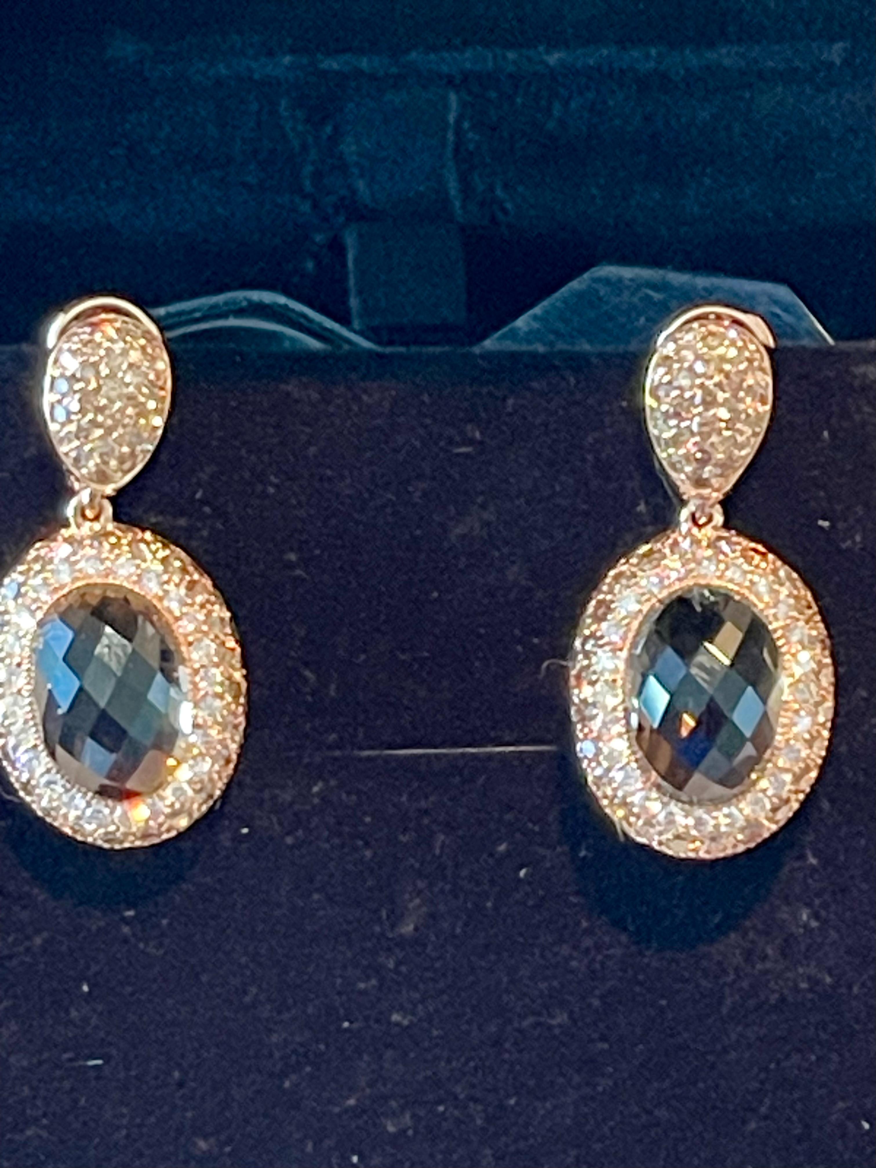Orecchini a goccia staccabili in oro rosa 18 K. Qartz fumé Champagne Diamanti bianchi in vendita 9