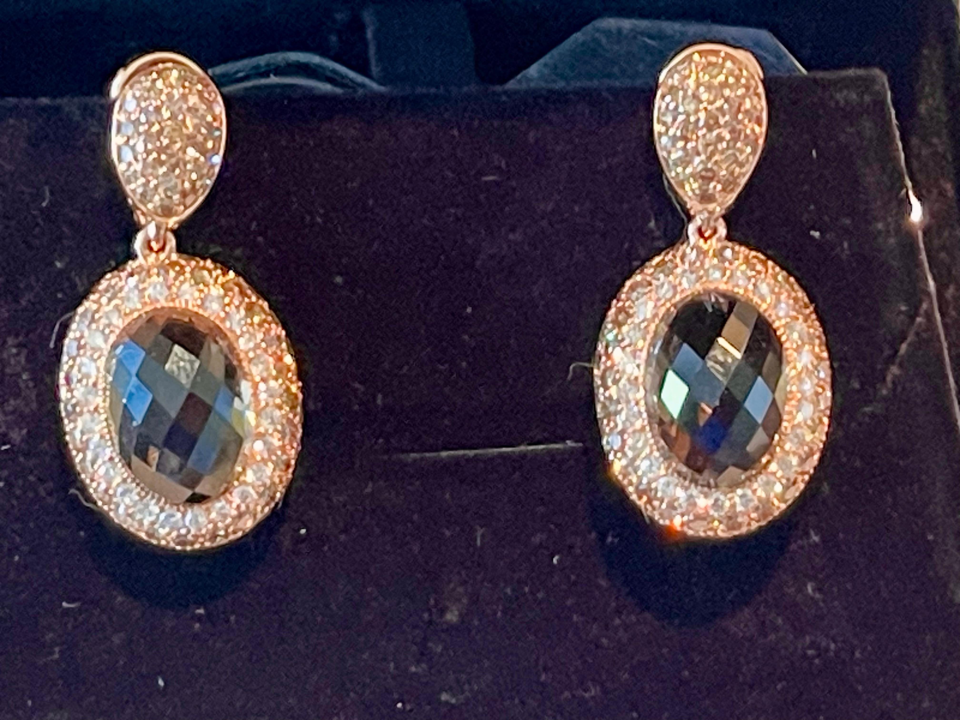 Orecchini a goccia staccabili in oro rosa 18 K. Qartz fumé Champagne Diamanti bianchi in vendita 10