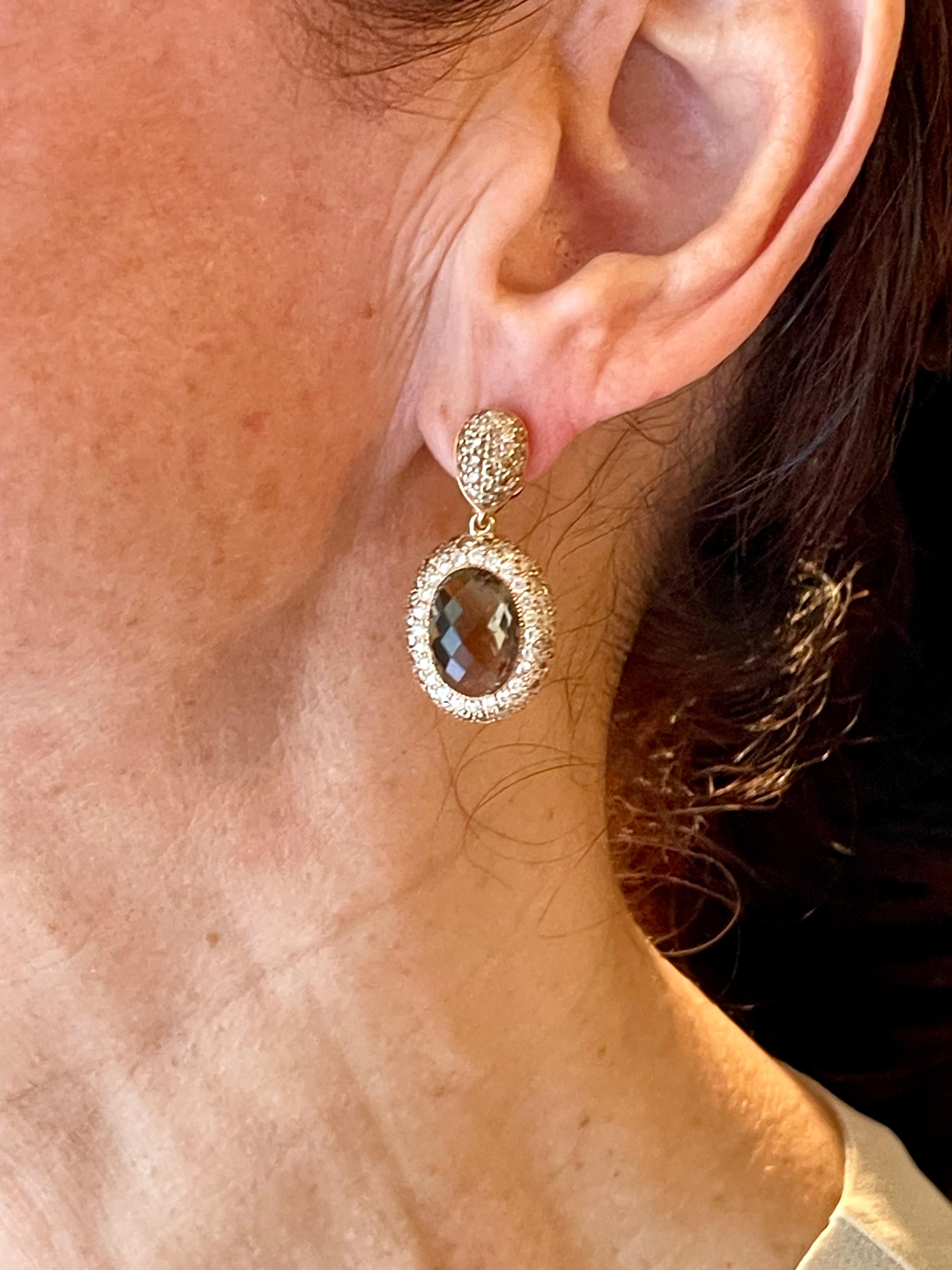 Orecchini a goccia staccabili in oro rosa 18 K. Qartz fumé Champagne Diamanti bianchi in vendita 12