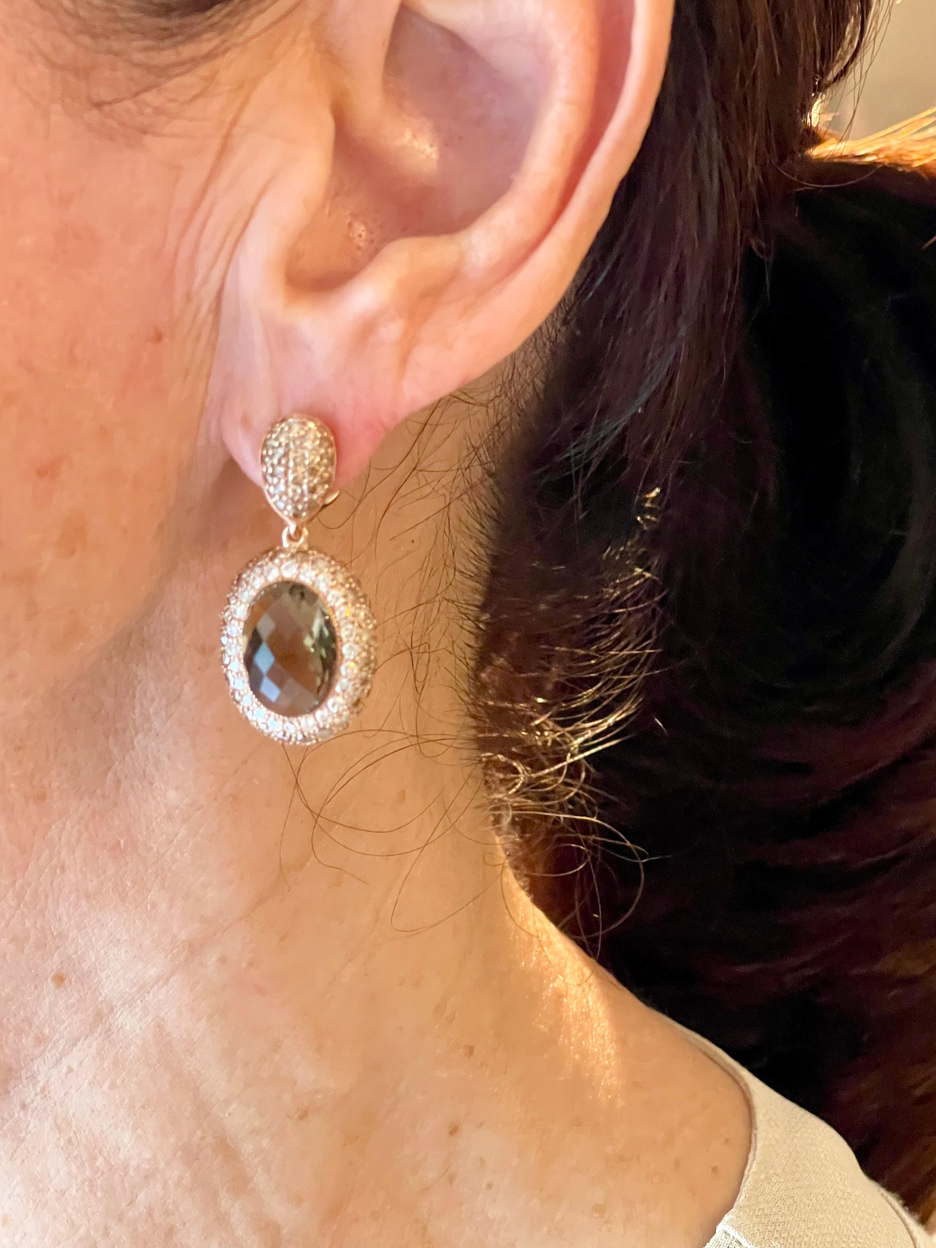 Orecchini a goccia staccabili in oro rosa 18 K. Qartz fumé Champagne Diamanti bianchi in vendita 14