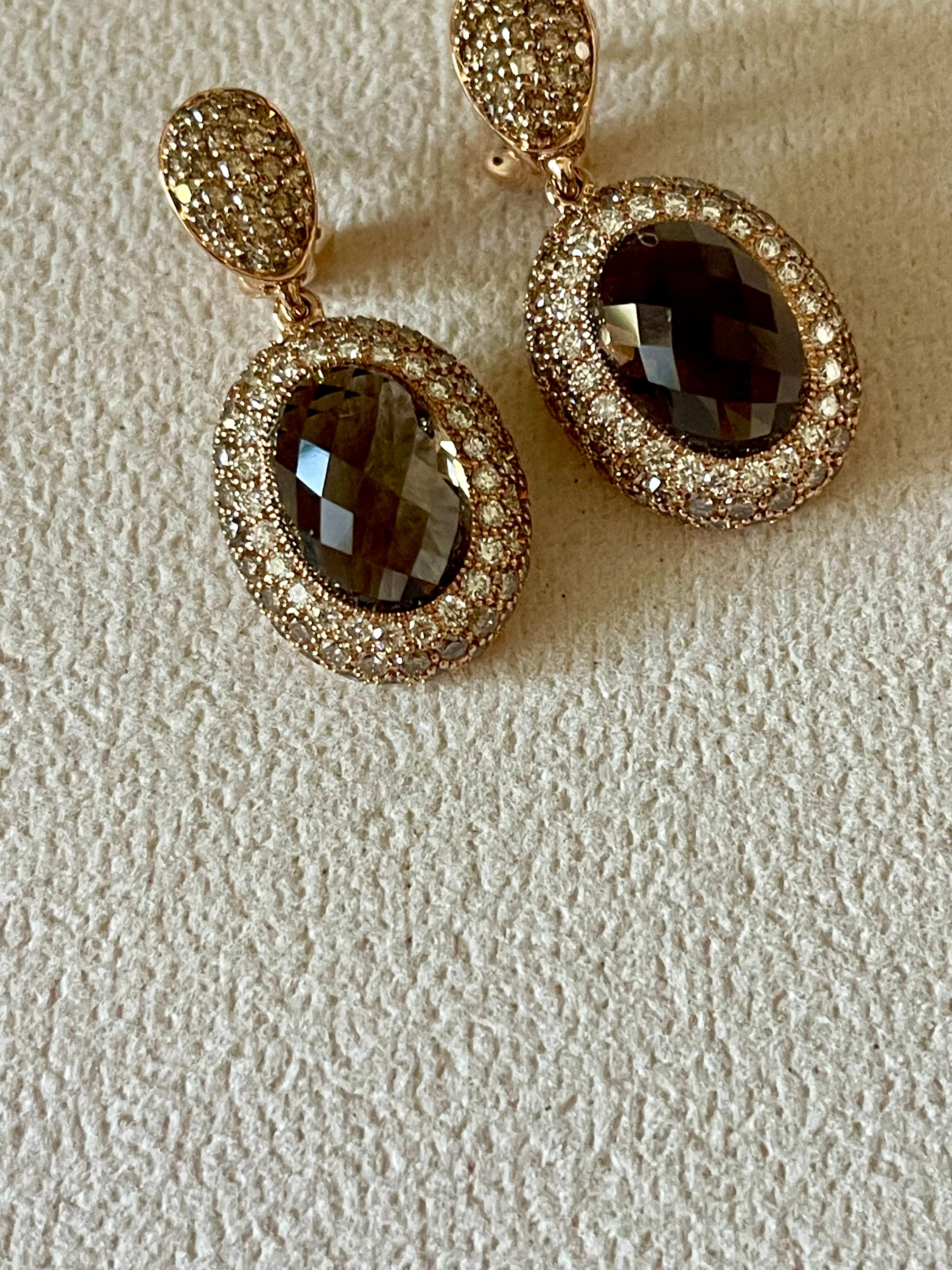 Contemporaneo Orecchini a goccia staccabili in oro rosa 18 K. Qartz fumé Champagne Diamanti bianchi in vendita