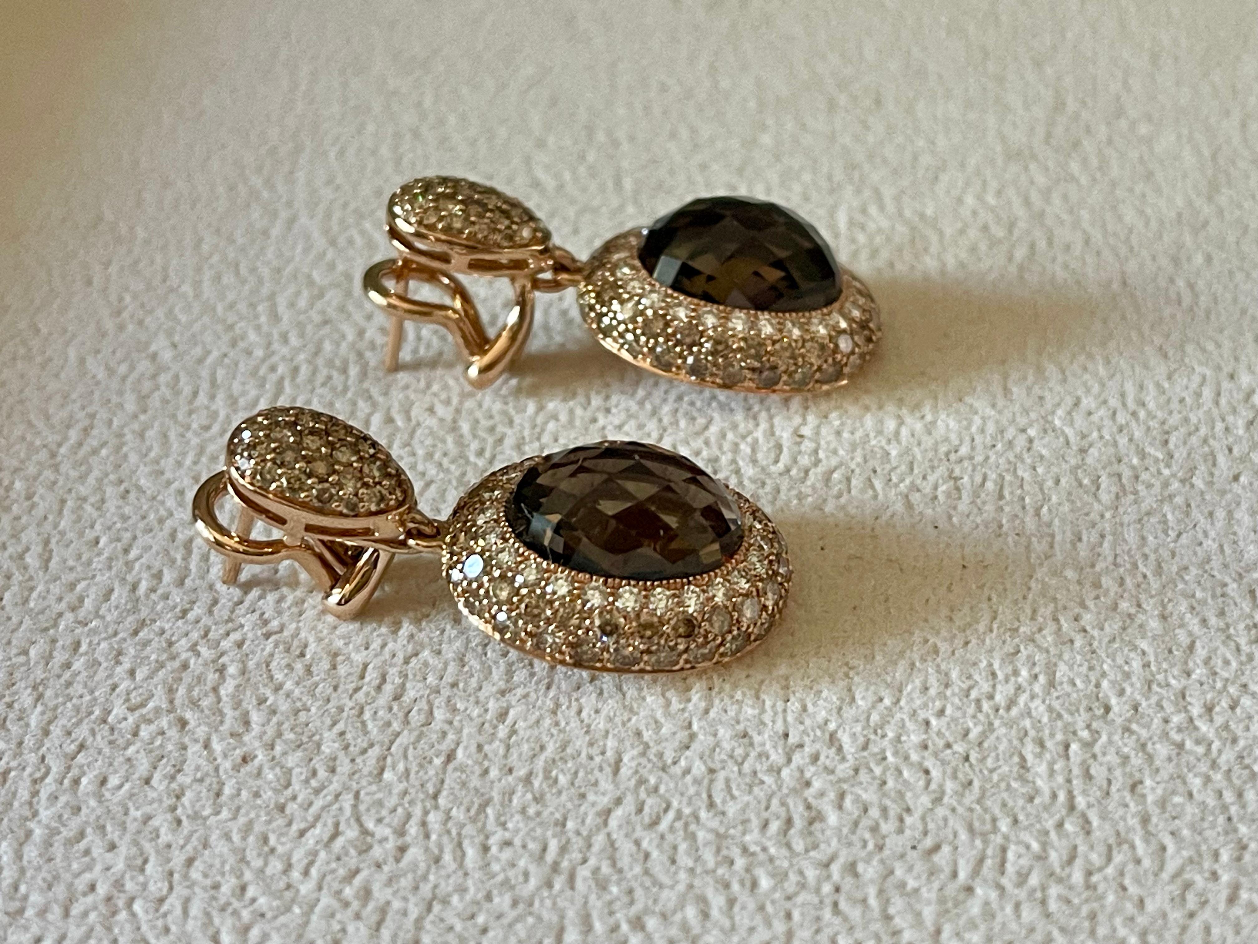 Orecchini a goccia staccabili in oro rosa 18 K. Qartz fumé Champagne Diamanti bianchi In condizioni Nuovo in vendita a Zurich, Zollstrasse