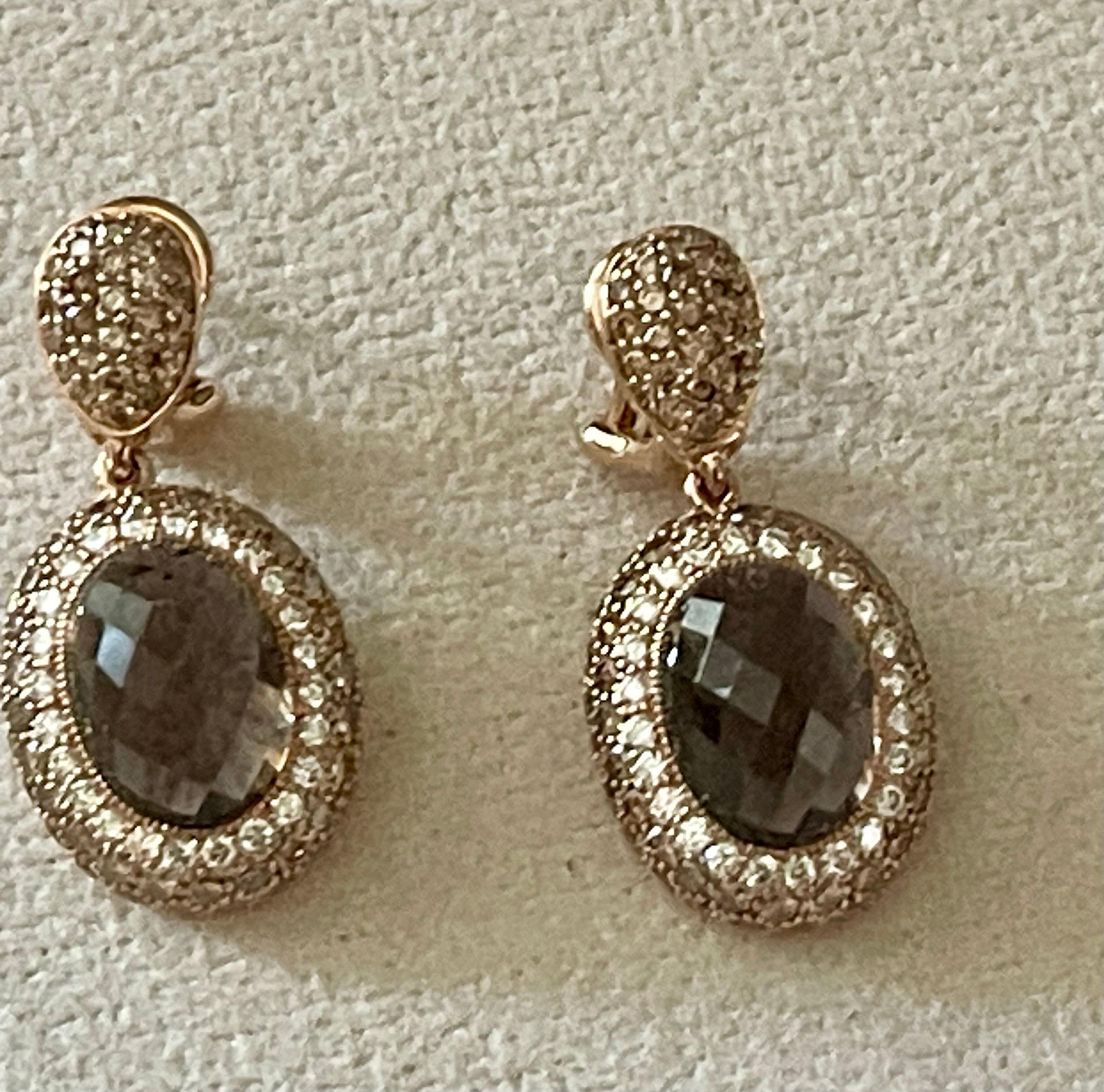 Orecchini a goccia staccabili in oro rosa 18 K. Qartz fumé Champagne Diamanti bianchi in vendita 1