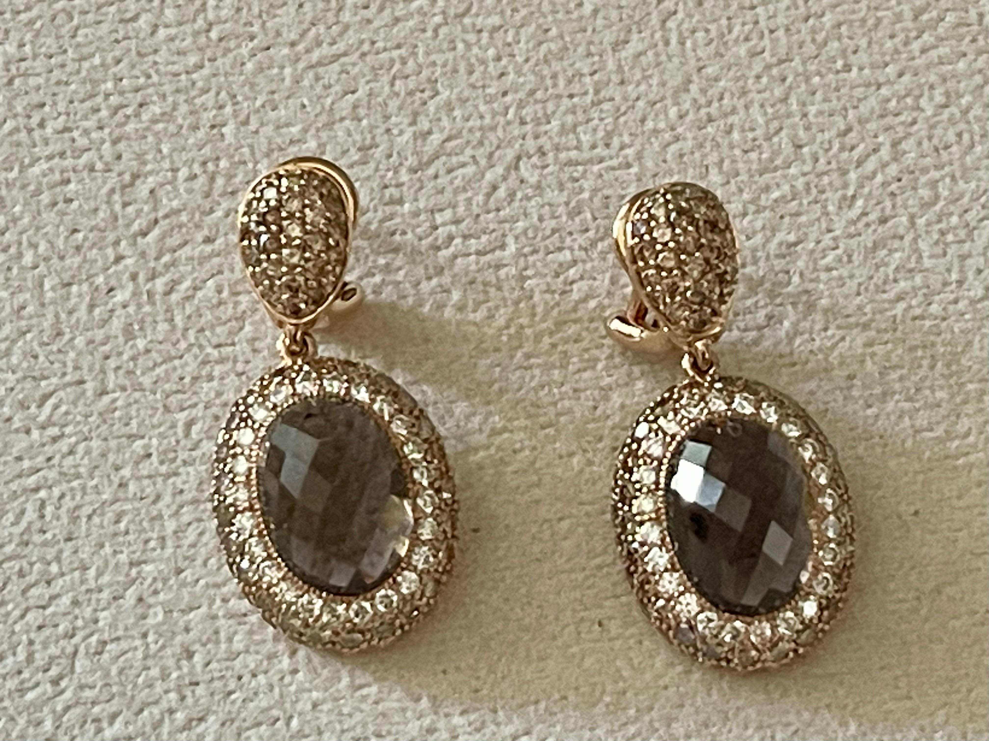 Orecchini a goccia staccabili in oro rosa 18 K. Qartz fumé Champagne Diamanti bianchi in vendita 2