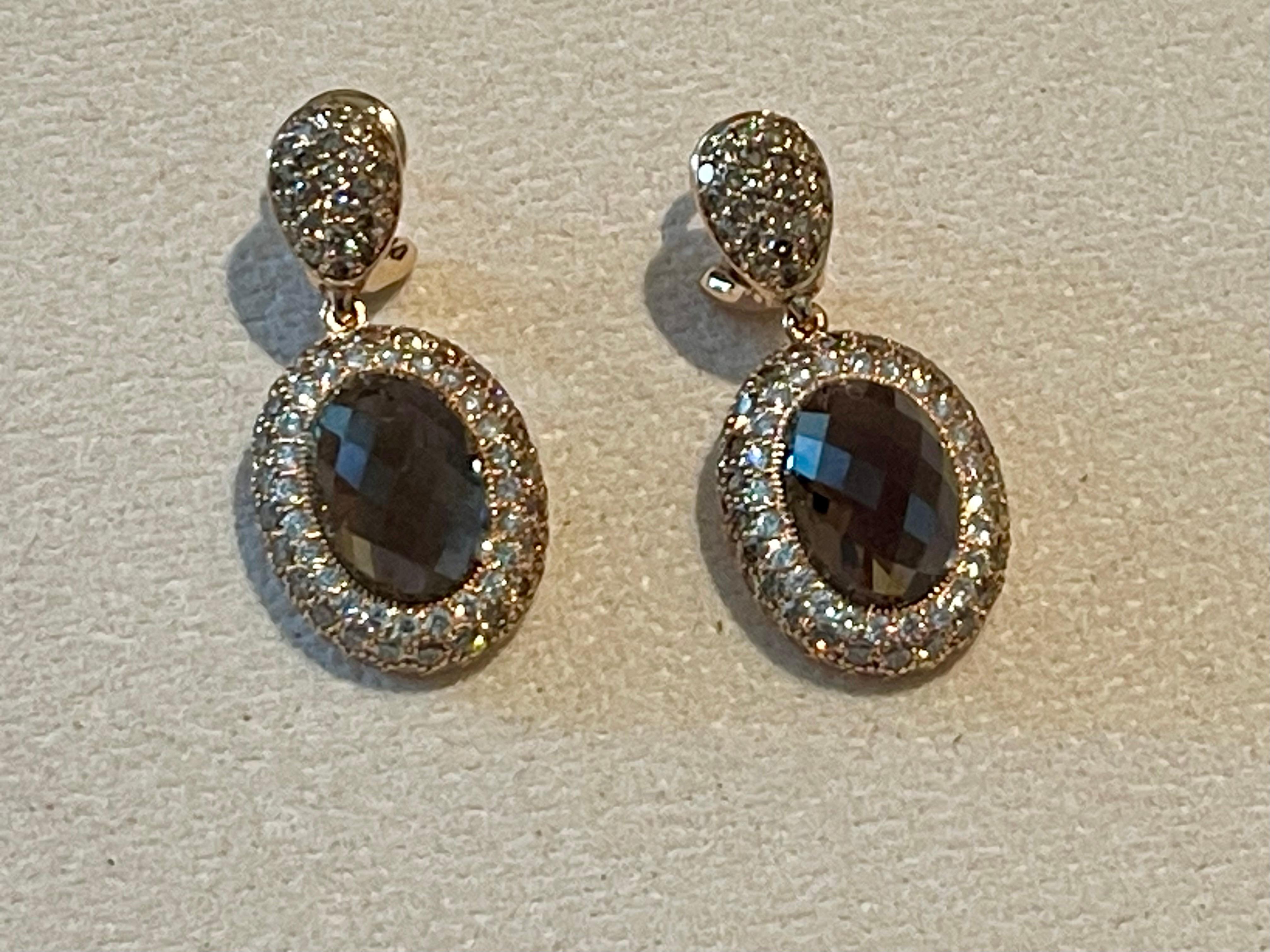 Orecchini a goccia staccabili in oro rosa 18 K. Qartz fumé Champagne Diamanti bianchi in vendita 3