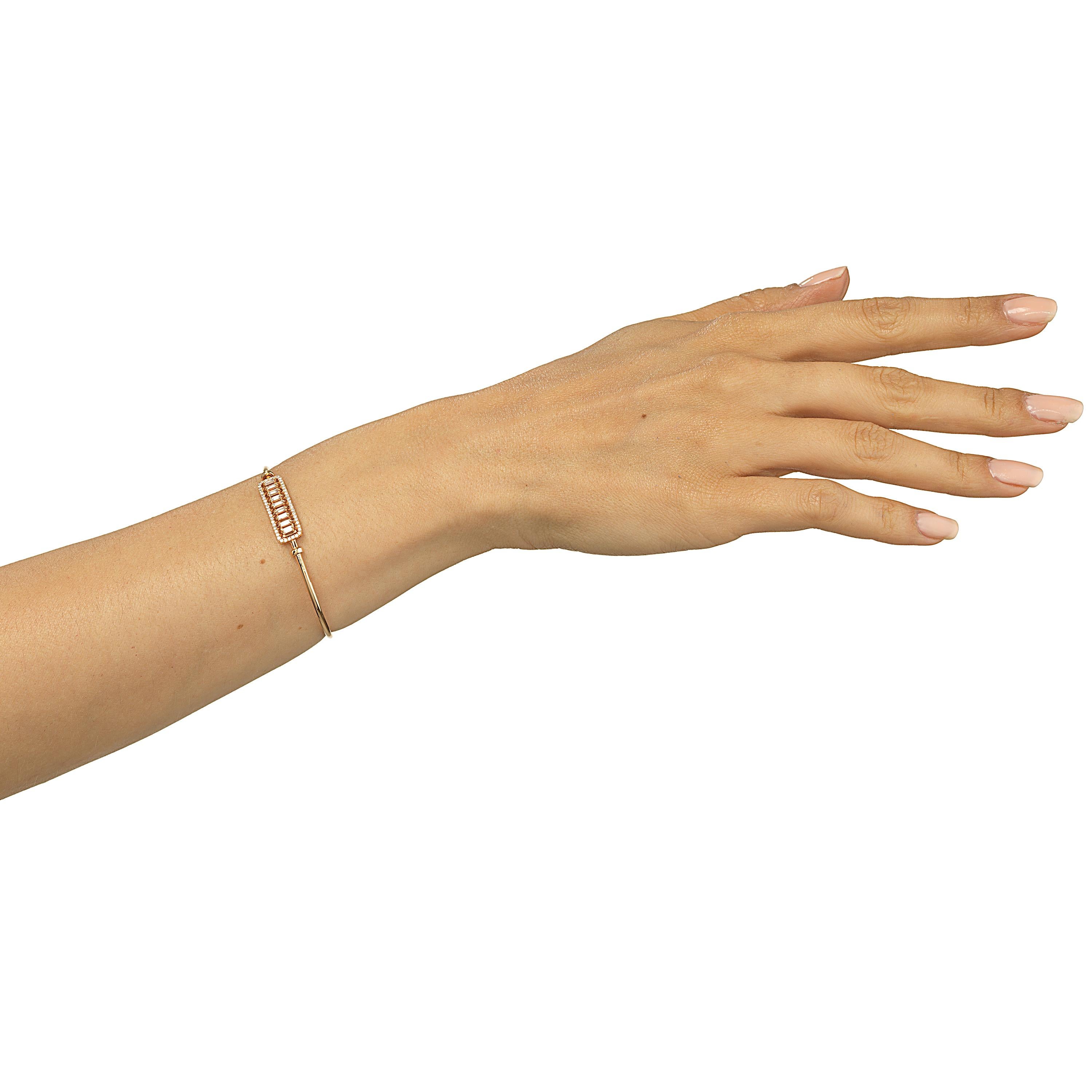 Baguette Cut 18 Karat Rose Gold Diamond Bangle