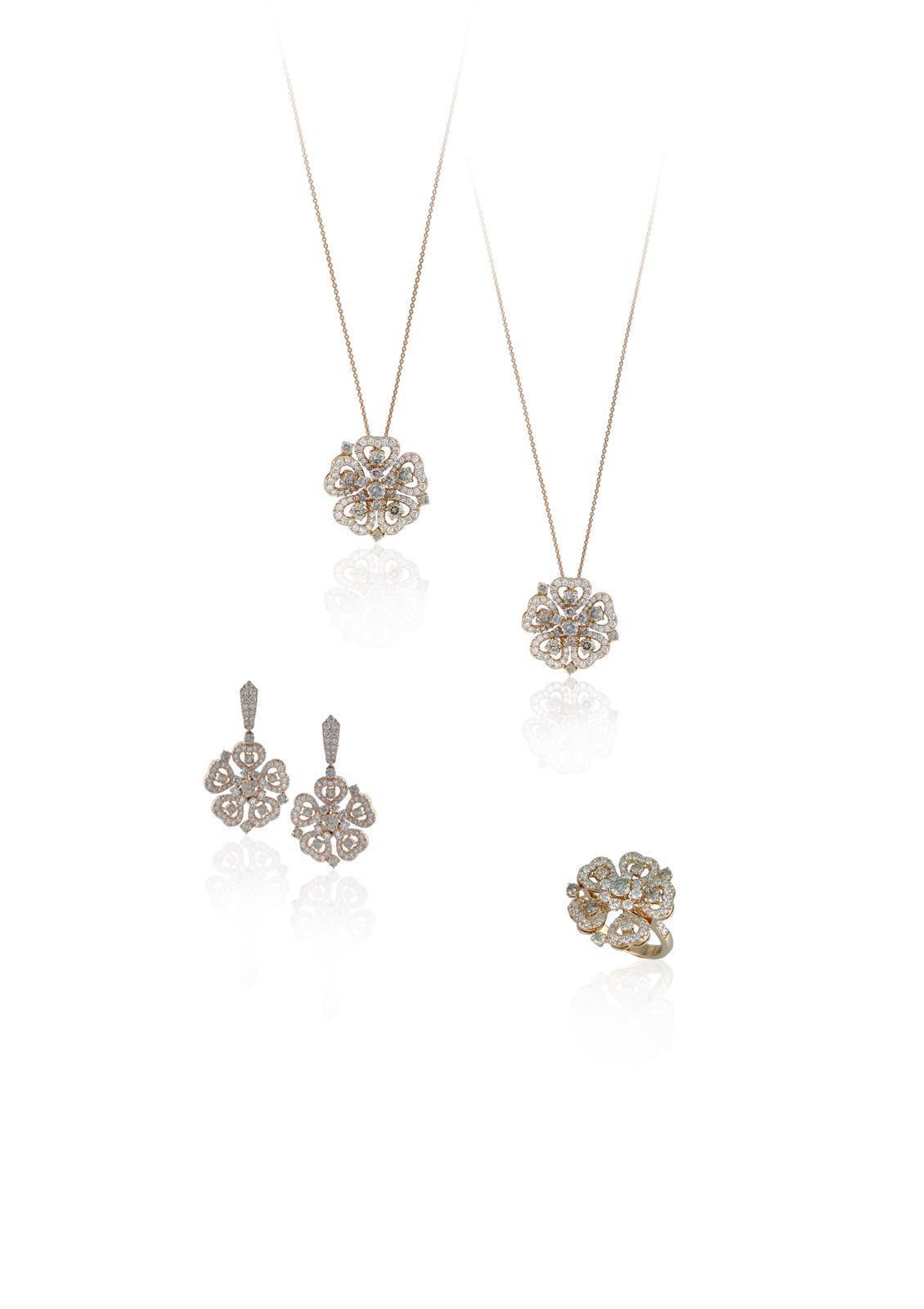 18 K Rose Gold Diamond Flower Dangle Earrings 2