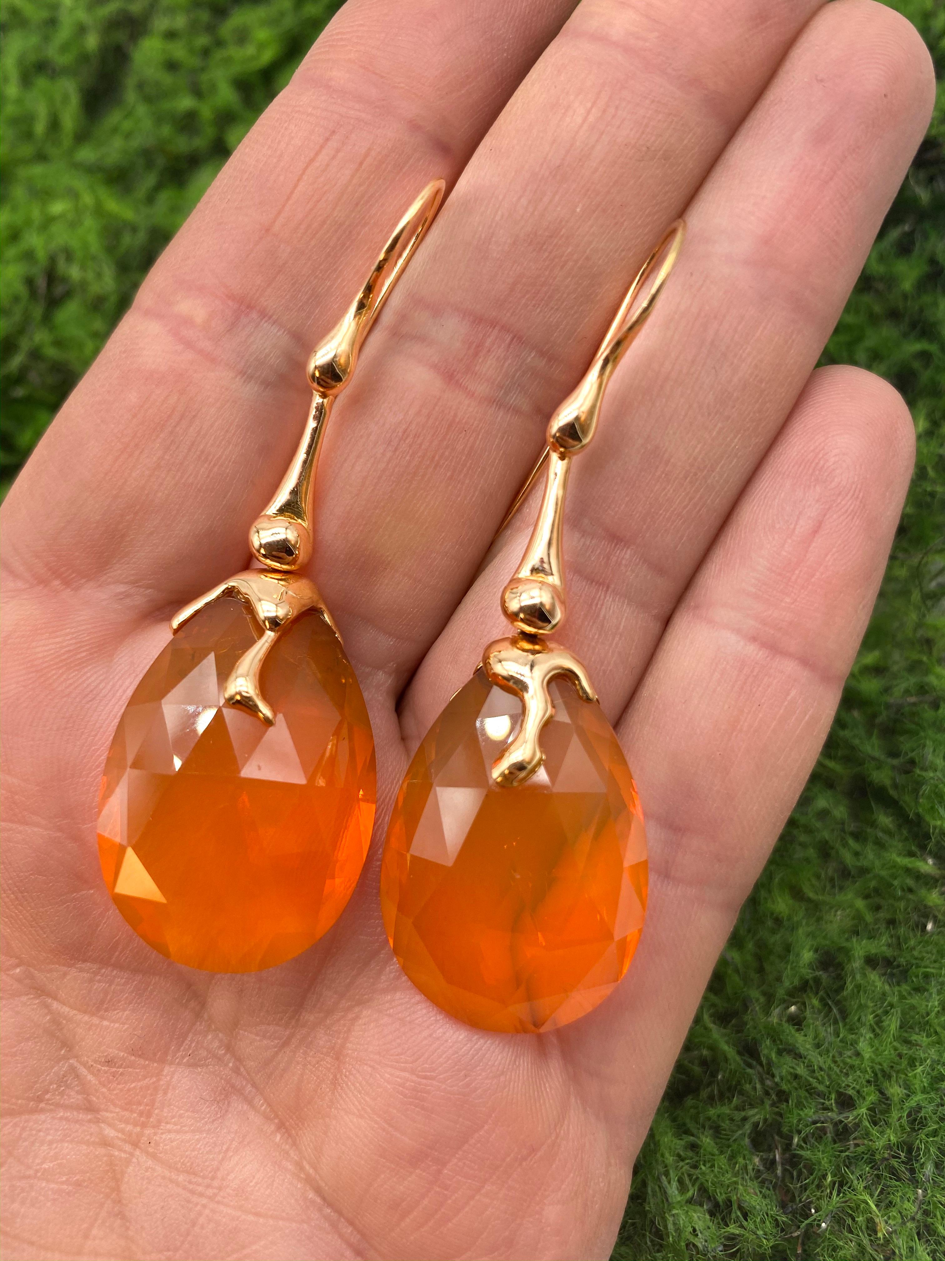 18 Karat Rose Gold Earrings and Fire Opal In New Condition For Sale In Milan, IT