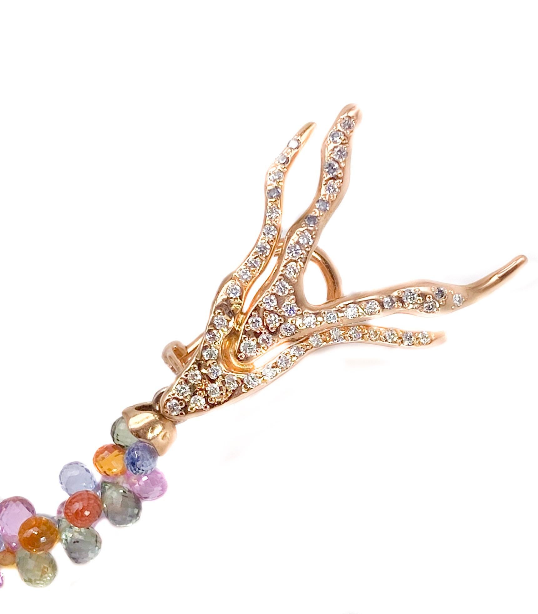 18 K Gold Earrings with Multi-Color Sapphires 78.68 Carat and Diamonds 0.15 ct (Zeitgenössisch)