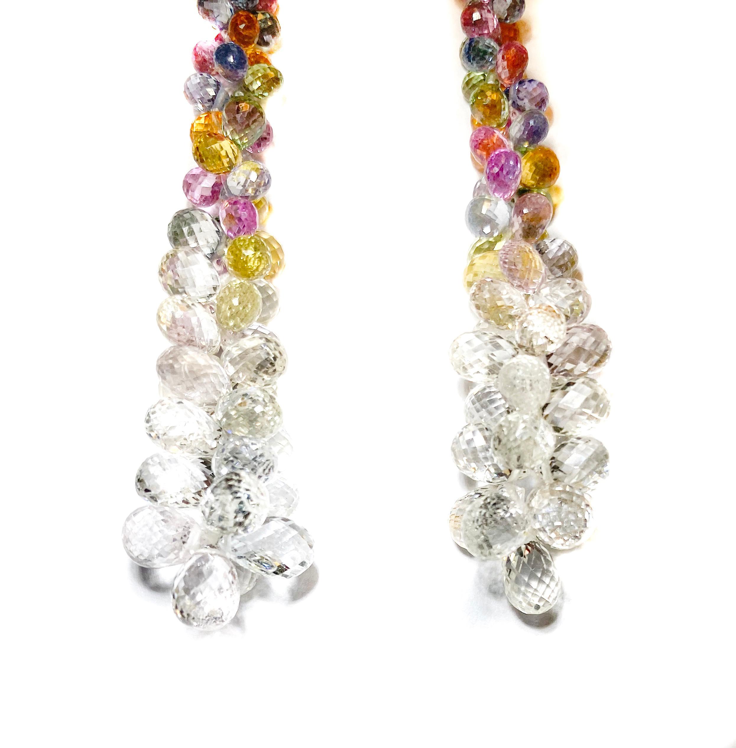 18 K Gold Earrings with Multi-Color Sapphires 78.68 Carat and Diamonds 0.15 ct im Zustand „Neu“ in Milan, IT