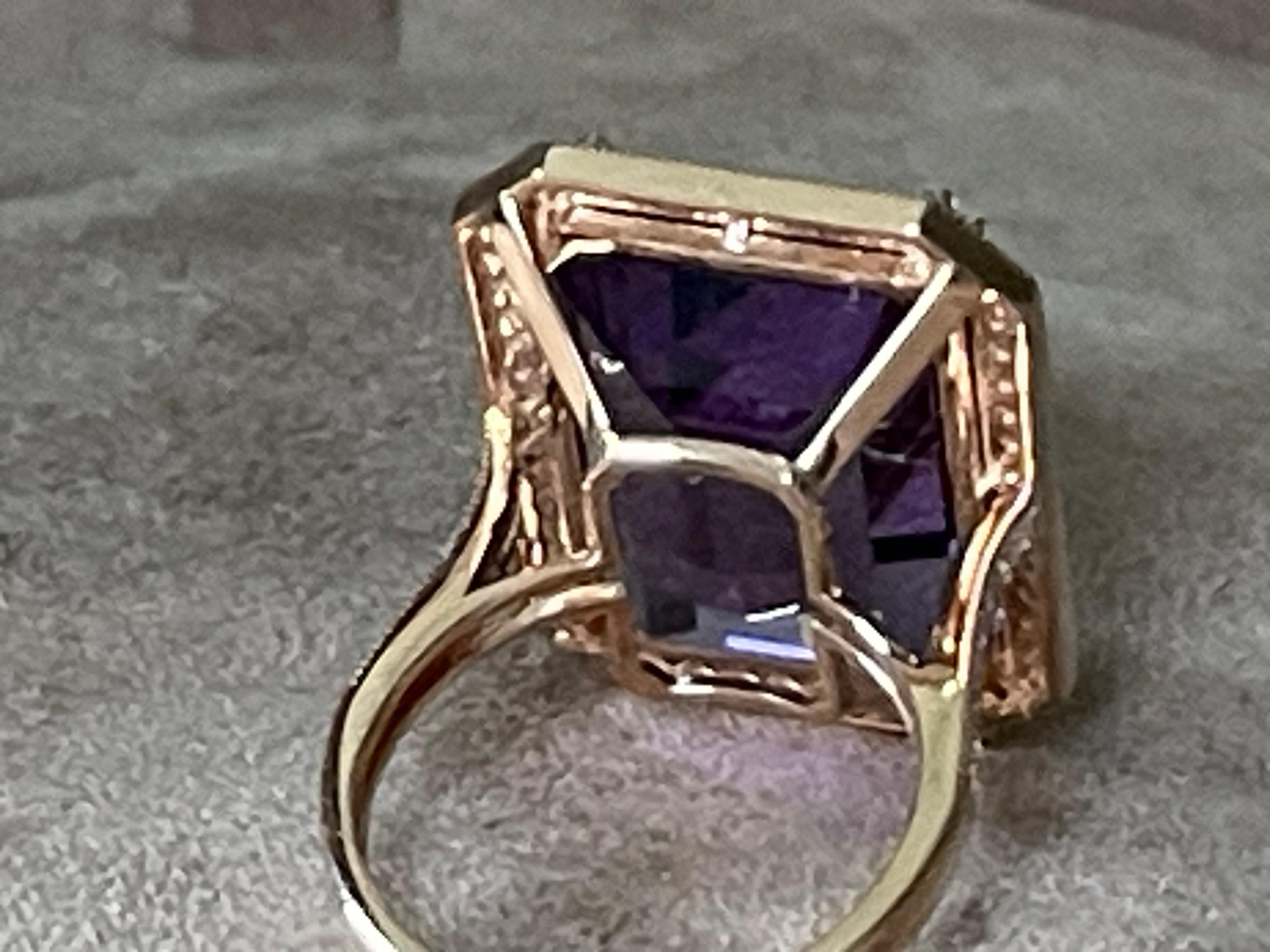 18 K Rose Gold Emerald Cut Rose De France Amethyst Diamond Cocktail Ring For Sale 11