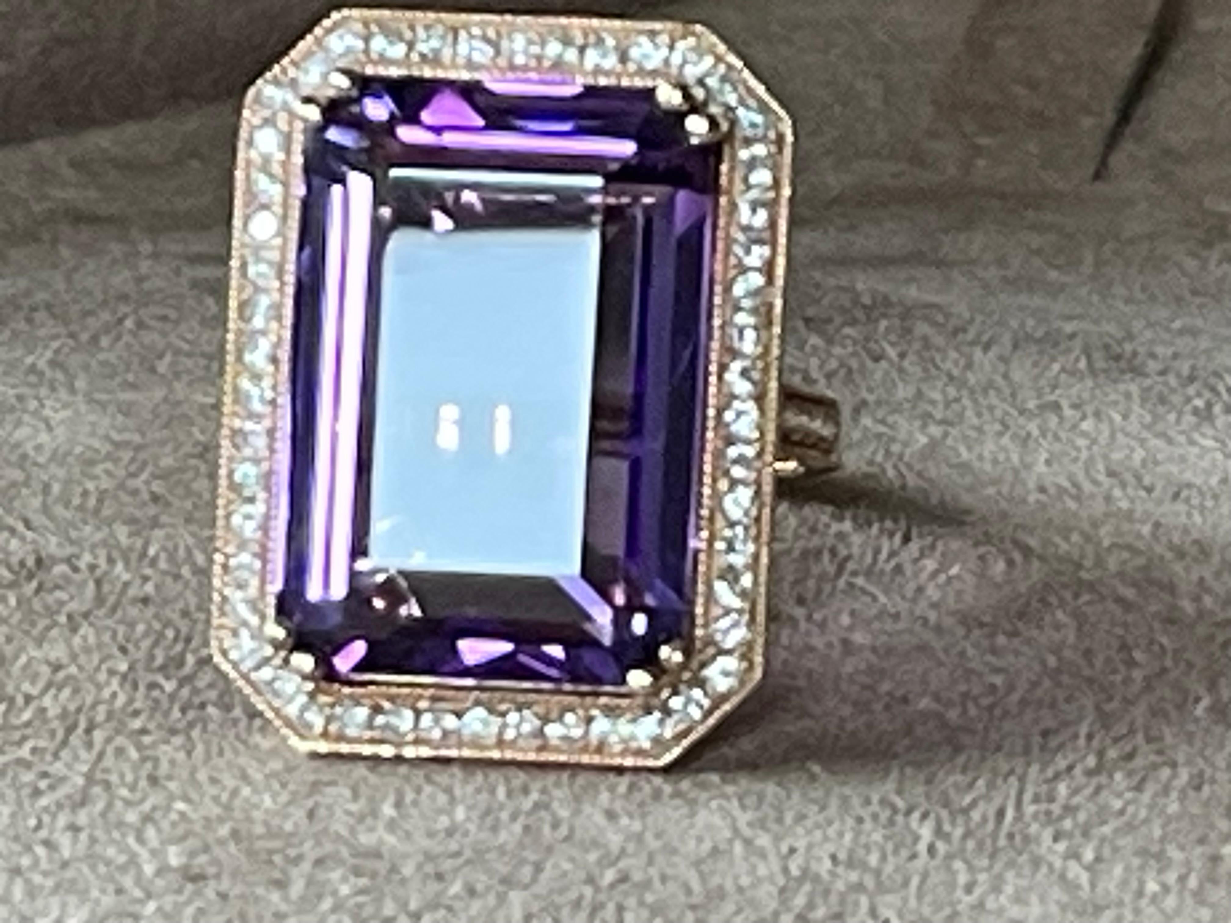 Contemporary 18 K Rose Gold Emerald Cut Rose De France Amethyst Diamond Cocktail Ring For Sale