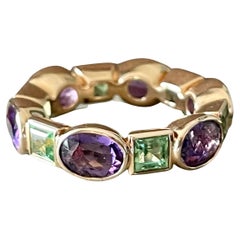 18 K Rose Gold Eternity Band Ring Amethyst Tsavorite