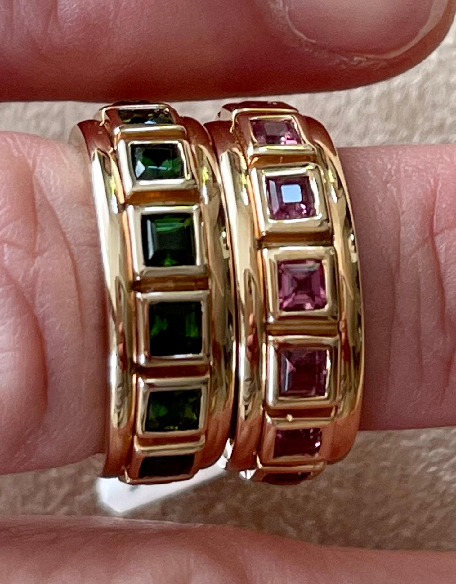 18 K Rose Gold Eternity Ring Band Square Cut Green Tourmaline In New Condition For Sale In Zurich, Zollstrasse