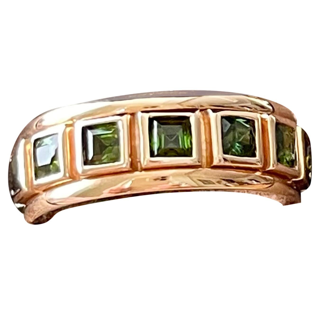18 K Rose Gold Eternity Ring Band Square Cut Green Tourmaline For Sale