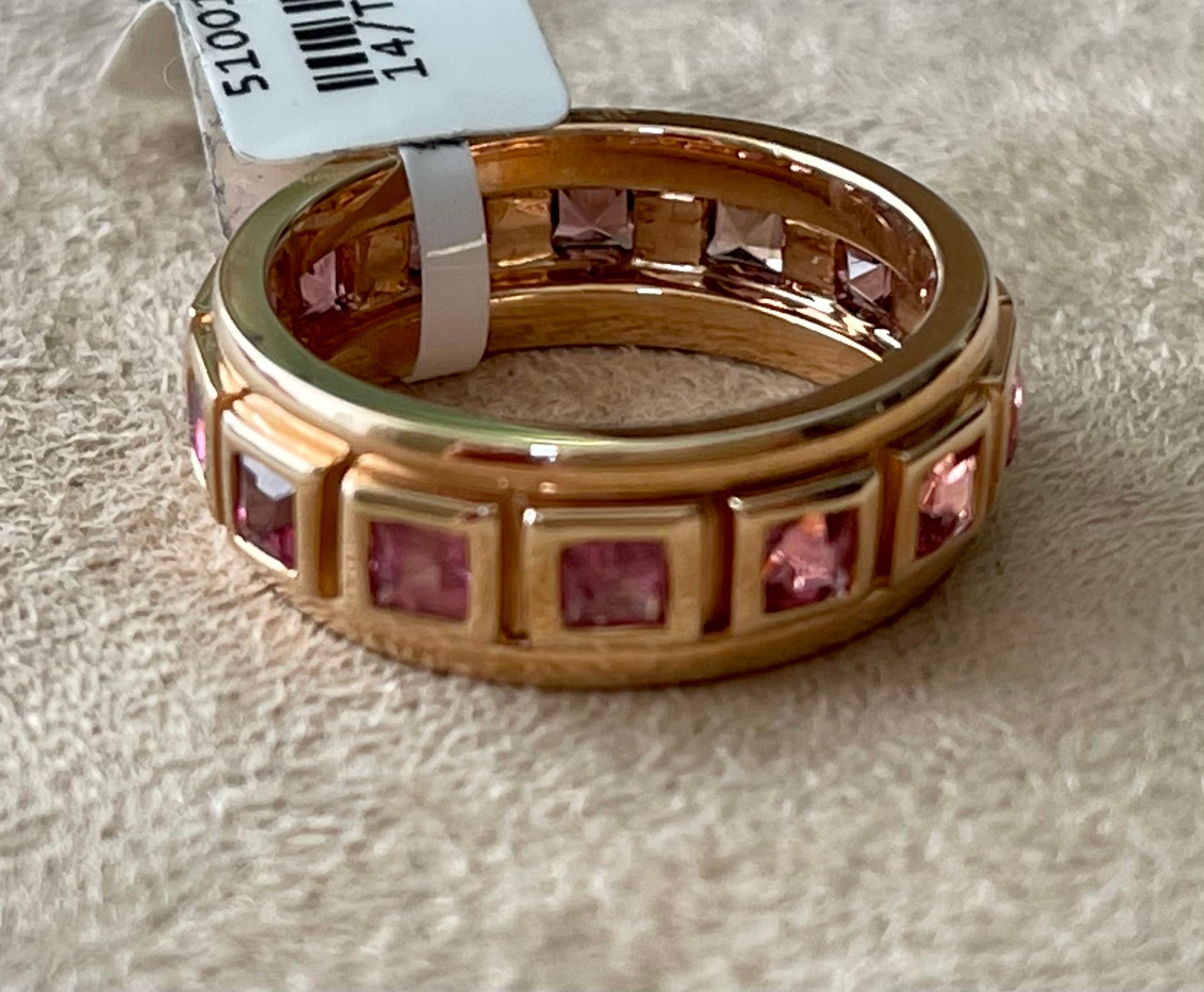 18 K Rose Gold Eternity Ring Band Square Cut Pink Tourmaline In New Condition For Sale In Zurich, Zollstrasse