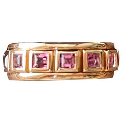 18 K Rose Gold Eternity Ring Band Square Cut Pink Tourmaline