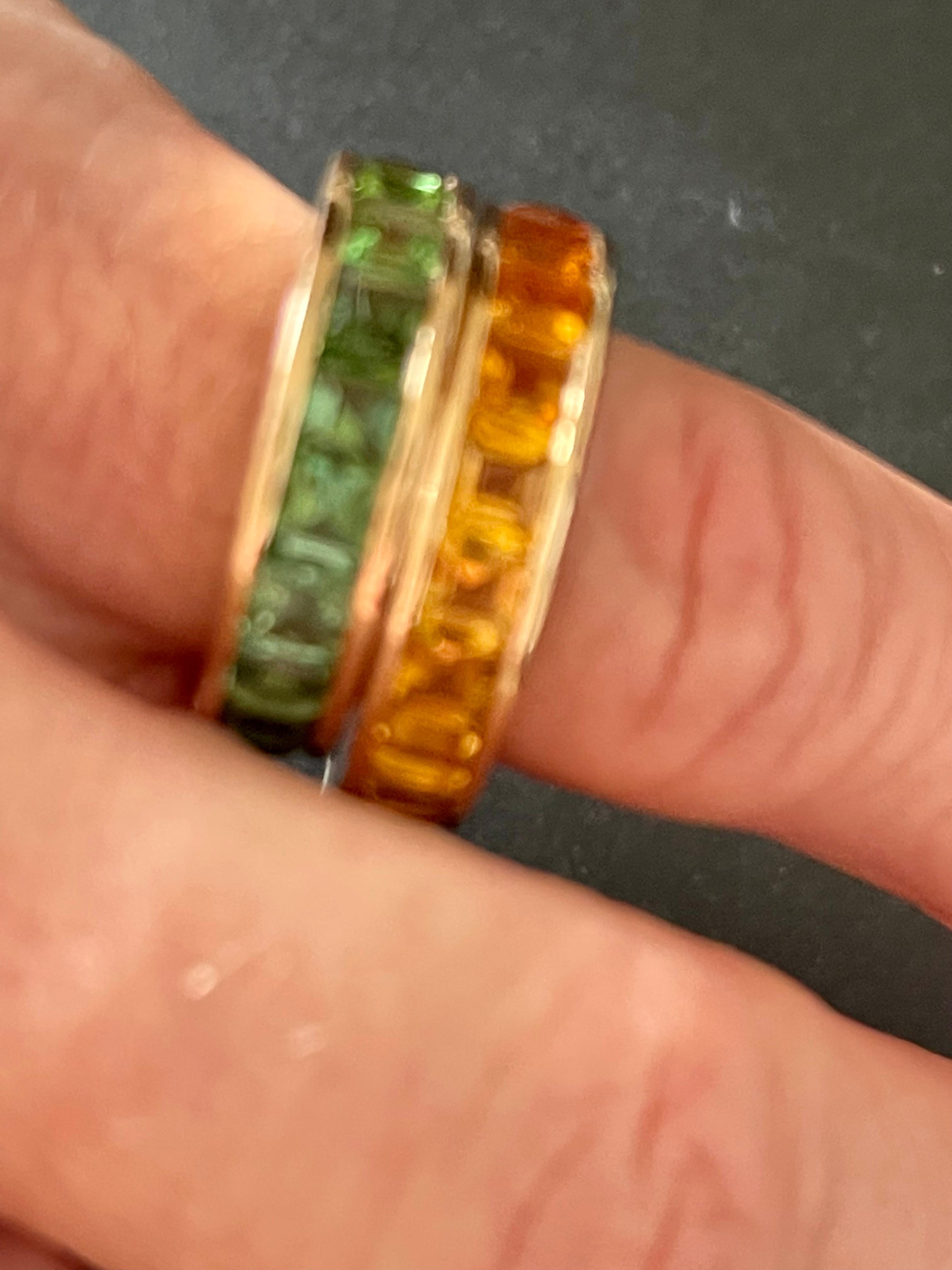 Femenino o masculino Anillo Eternidad Oro Rosa 18 K Corte Cuadrado Turmalina Menta en venta