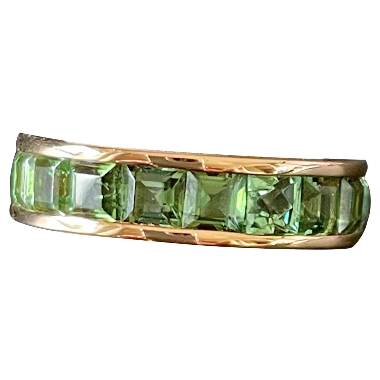 18 K Rose Gold Eternity Ring Square Cut Mint Tourmaline