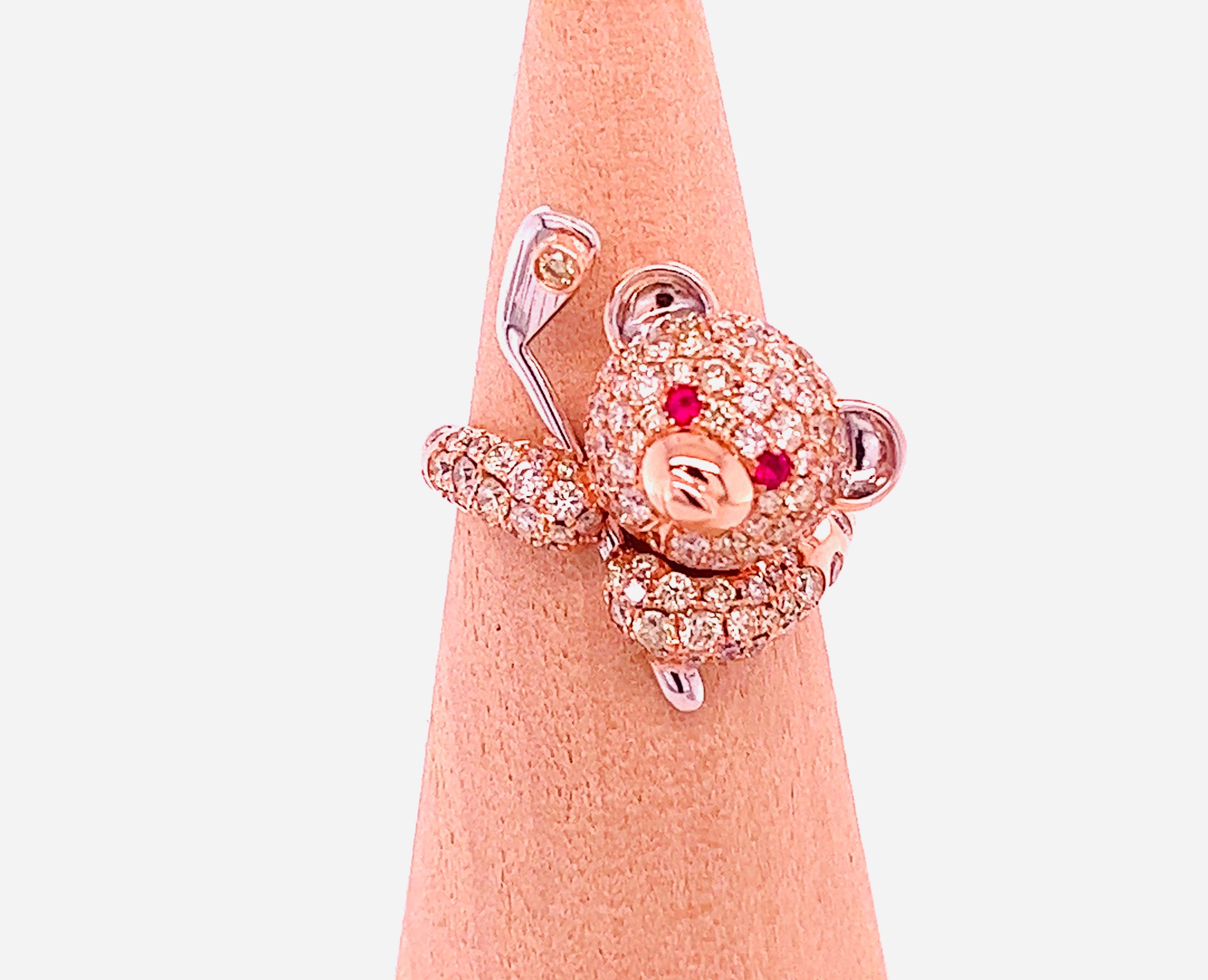 Anillo Oso Diamantes Fantasía Oro Rosa 18k en Nuevo estado para la venta en Hong Kong, HK