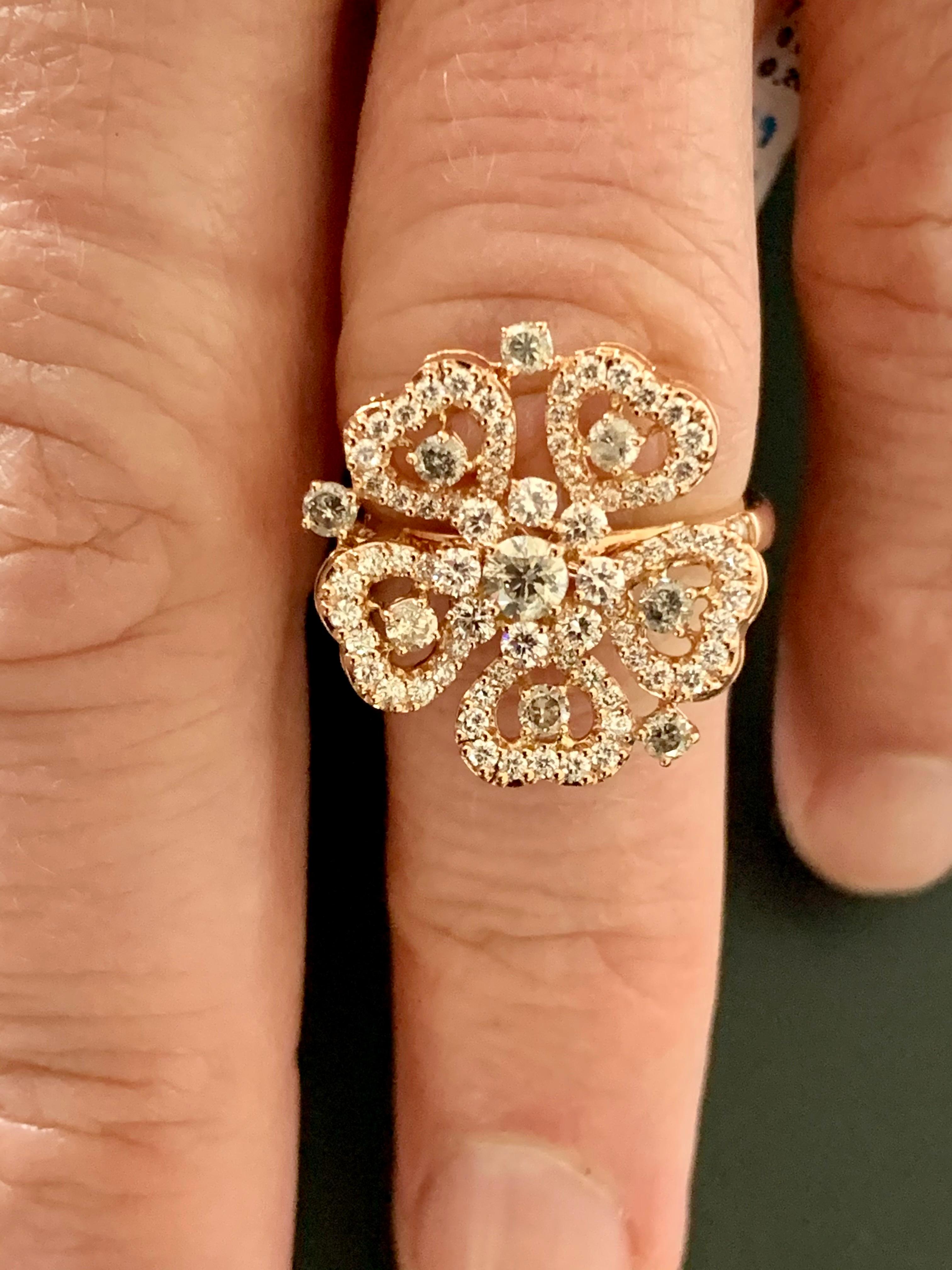 18 K Rose Gold Flower Ring with Diamonds For Sale 1