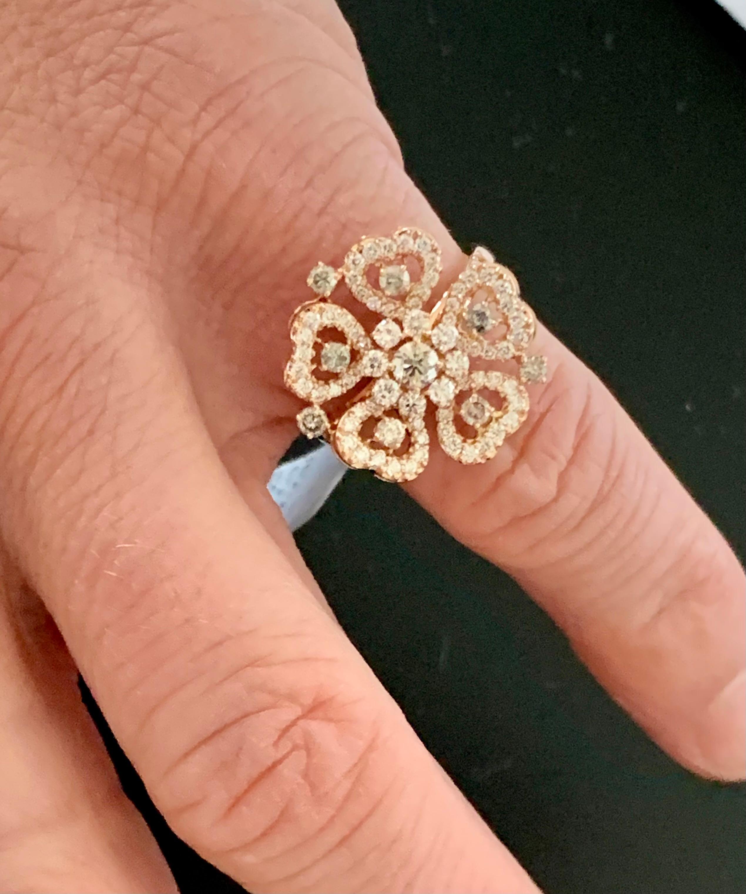 18 K Rose Gold Flower Ring with Diamonds For Sale 2