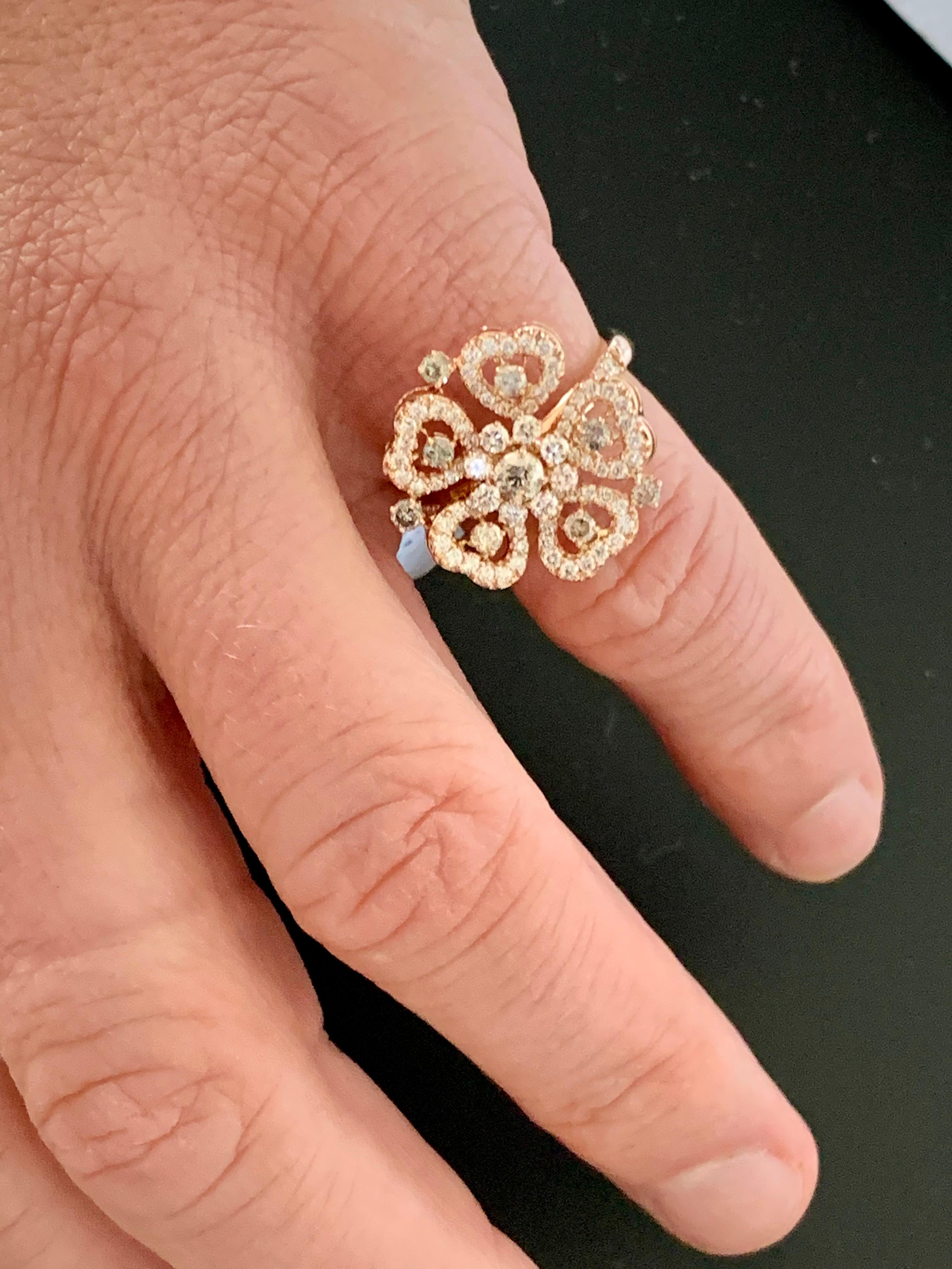 18 K Rose Gold Flower Ring with Diamonds For Sale 3