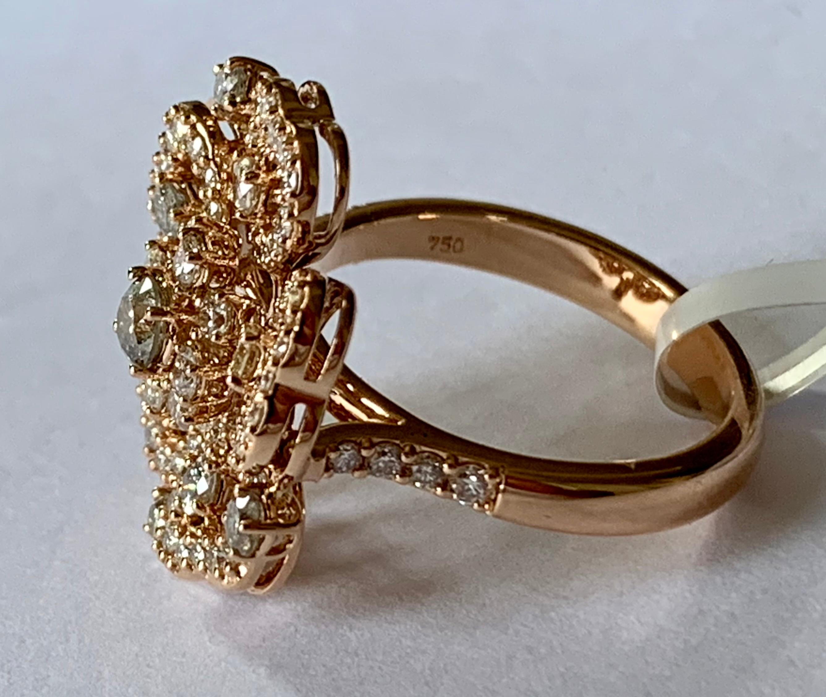 Contemporary 18 K Rose Gold Flower Ring with Diamonds For Sale