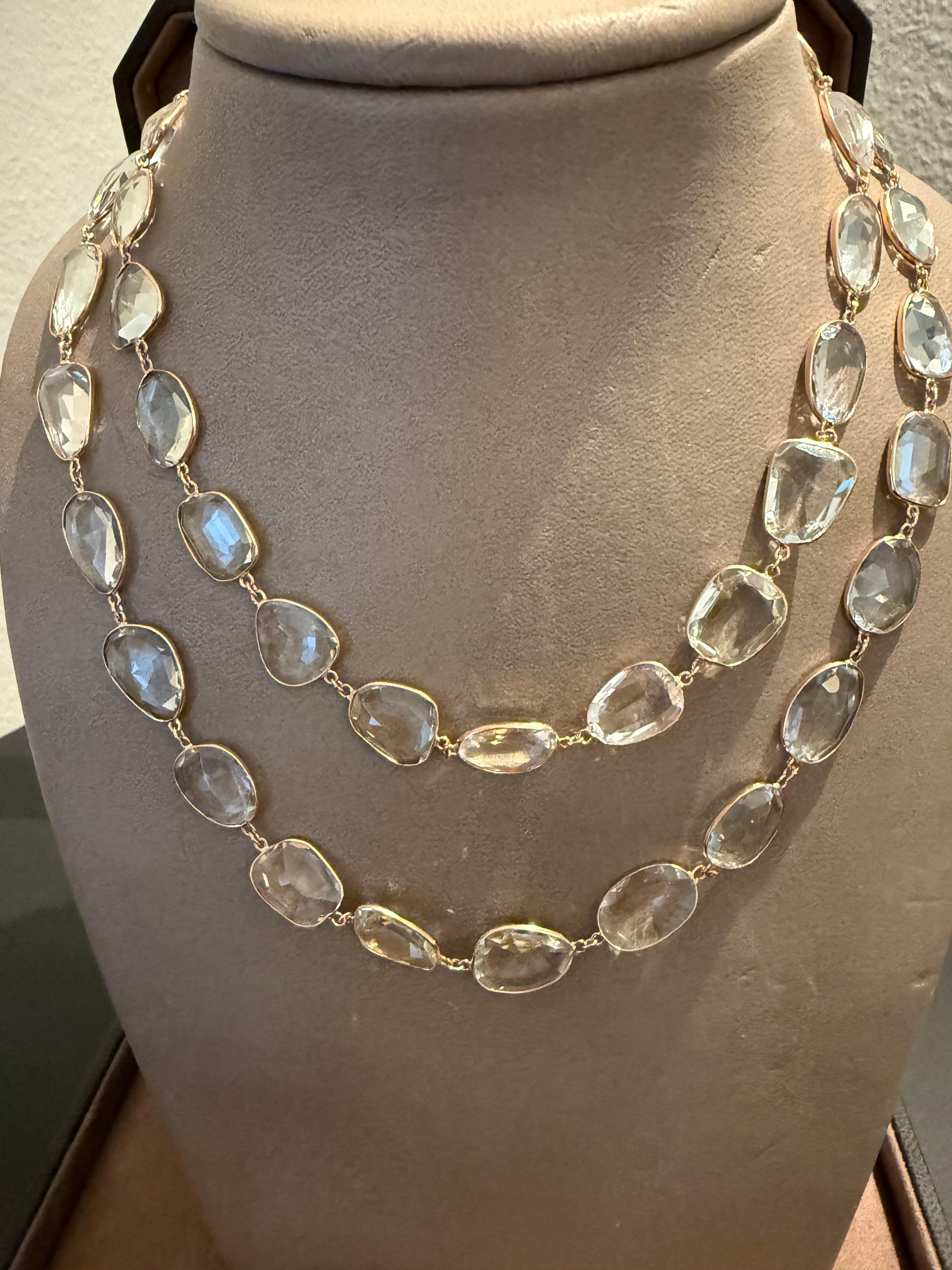 Taglio misto Collana lunga in oro rosa 18 K. Ametista verde Sautoir in vendita